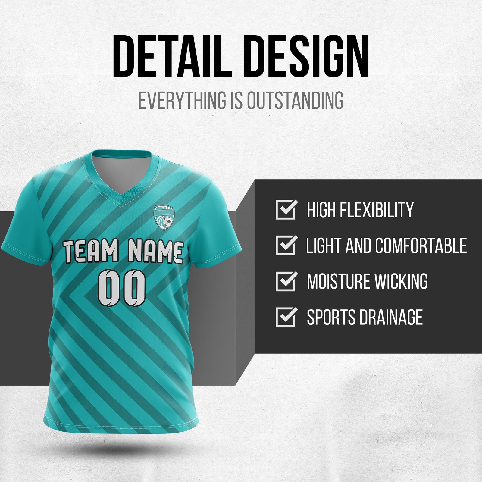 Soccer Jersey - V Neck - Stripe - Design 3 - Teal