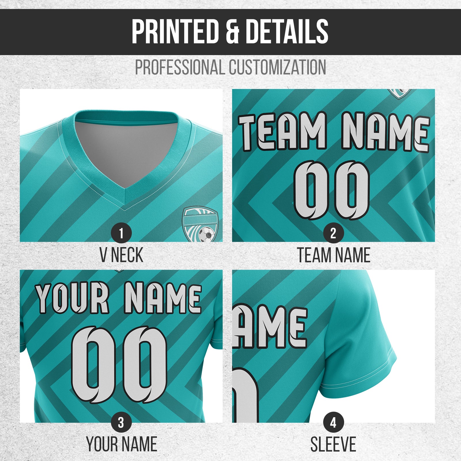 Soccer Jersey - V Neck - Stripe - Design 3 - Teal