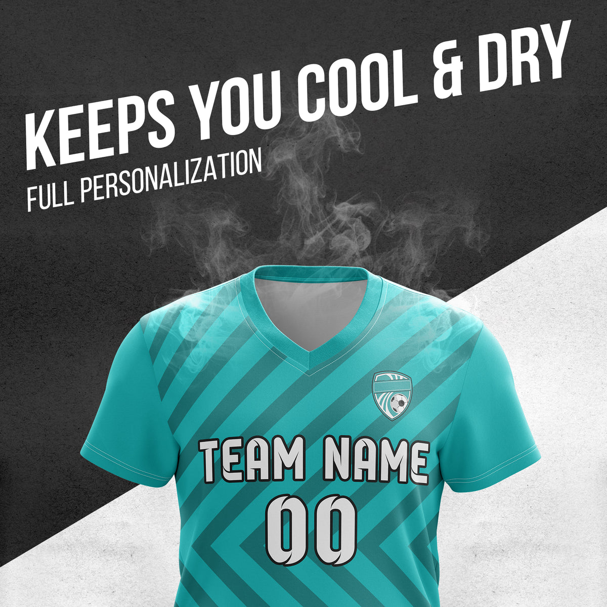 Soccer Jersey - V Neck - Stripe - Design 3 - Teal