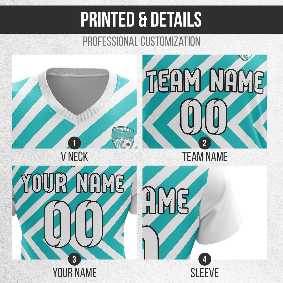 Soccer Jersey - V Neck - Stripe - Design 3 - White