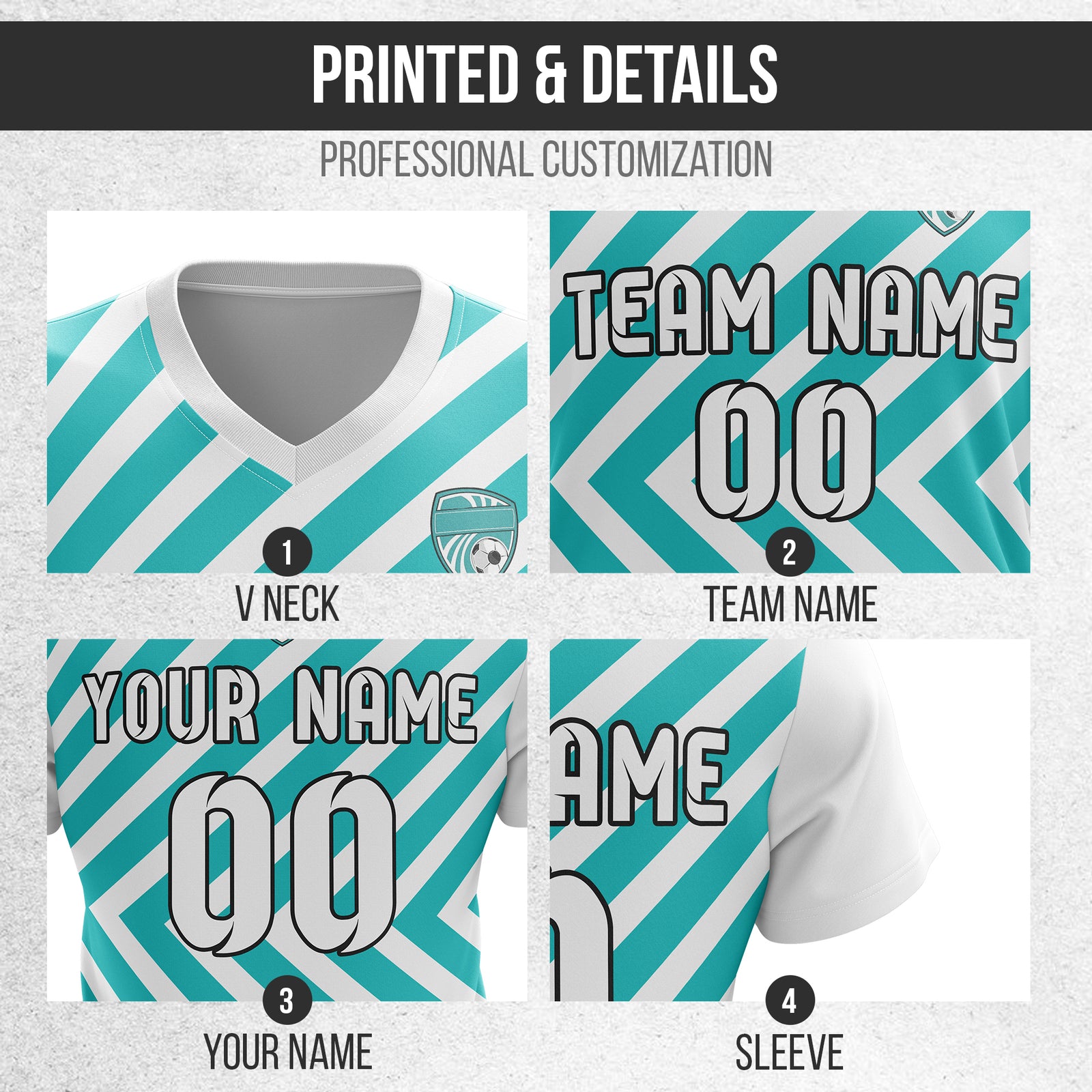 Soccer Jersey - V Neck - Stripe - Design 3 - White