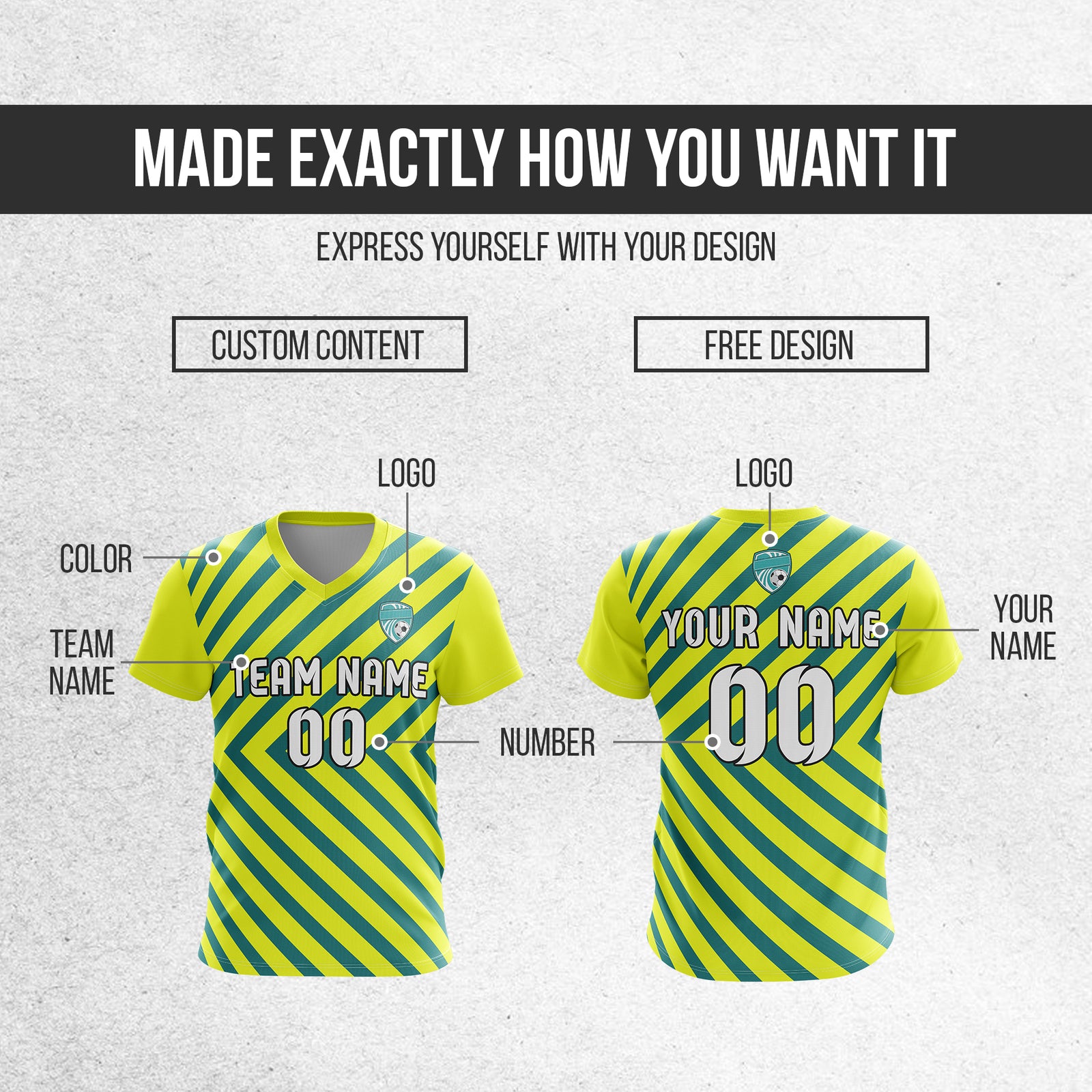 Soccer Jersey - V Neck - Stripe - Design 3 - Yellow