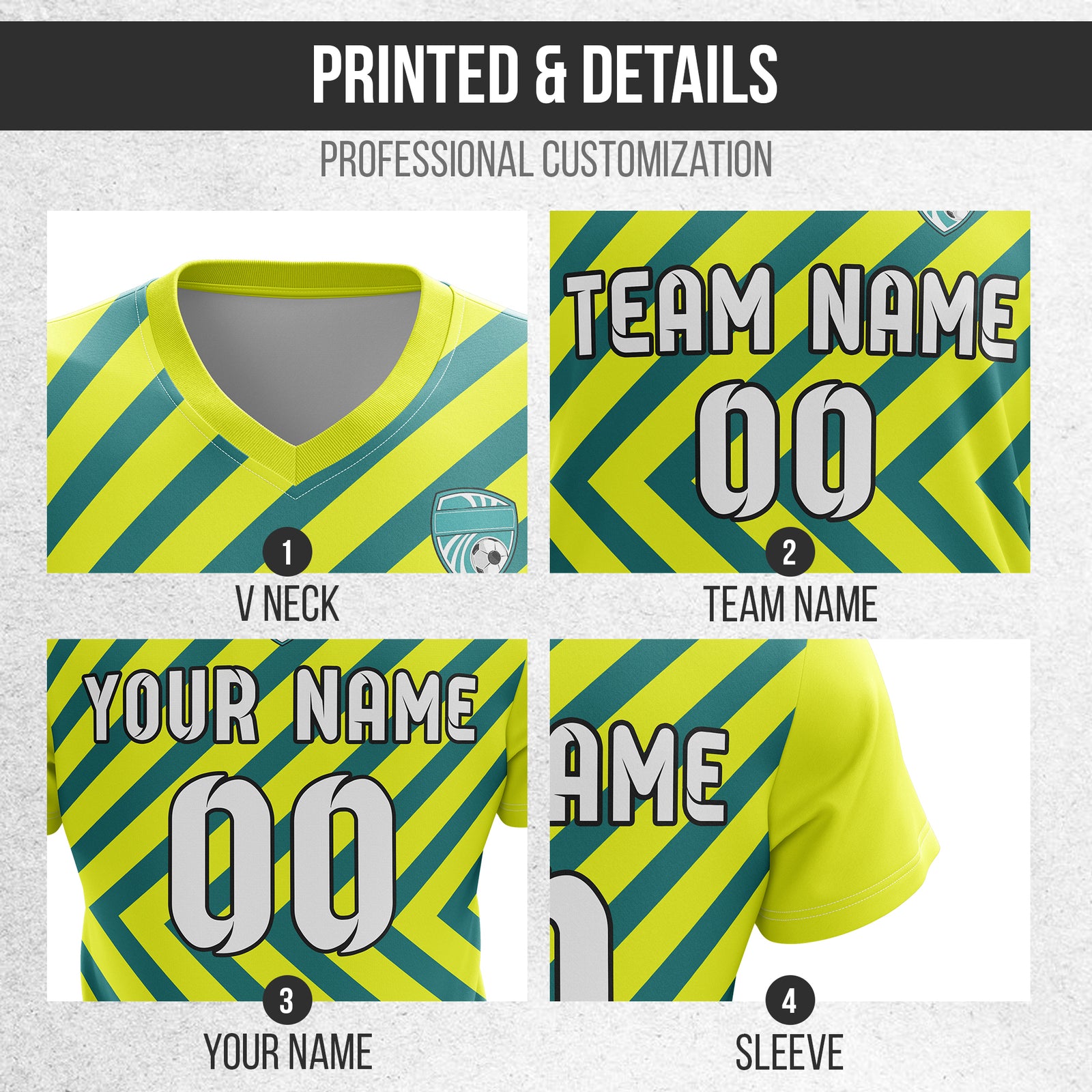 Soccer Jersey - V Neck - Stripe - Design 3 - Yellow