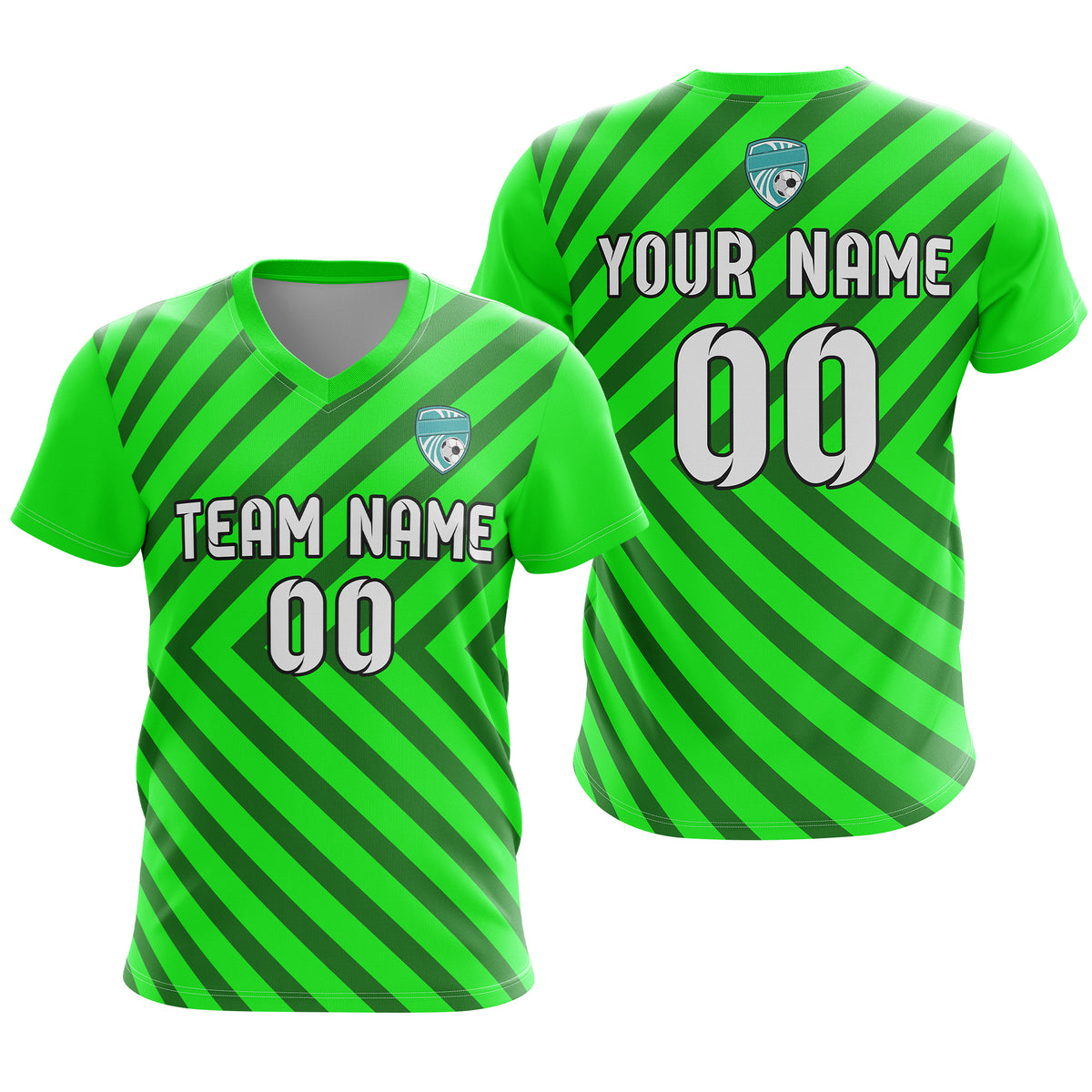 Soccer Jersey - V Neck - Stripe - Design 3 - neon Green