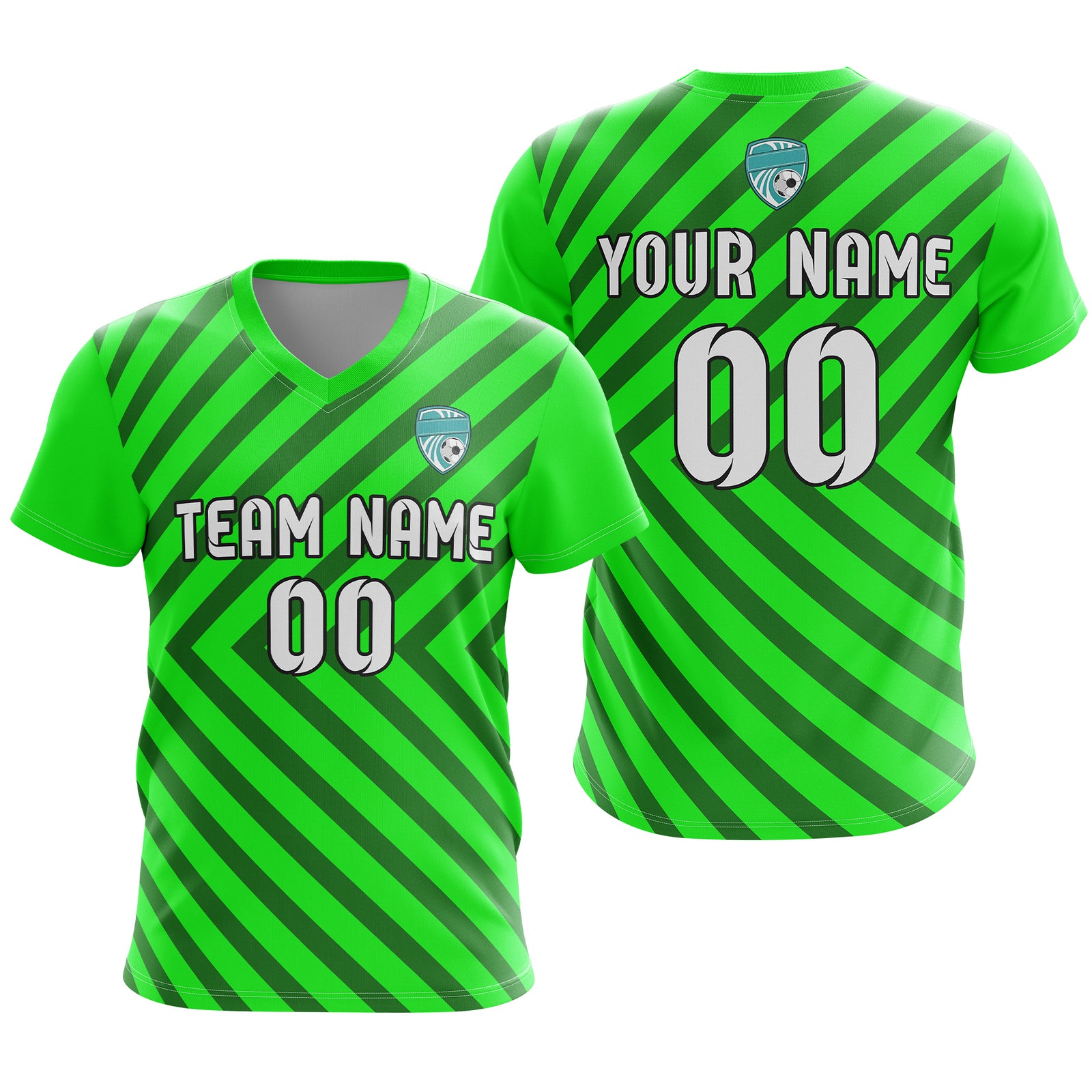 Soccer Jersey - V Neck - Stripe - Design 3 - neon Green