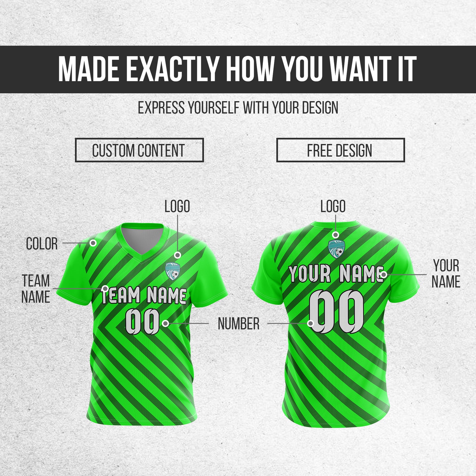 Soccer Jersey - V Neck - Stripe - Design 3 - neon Green