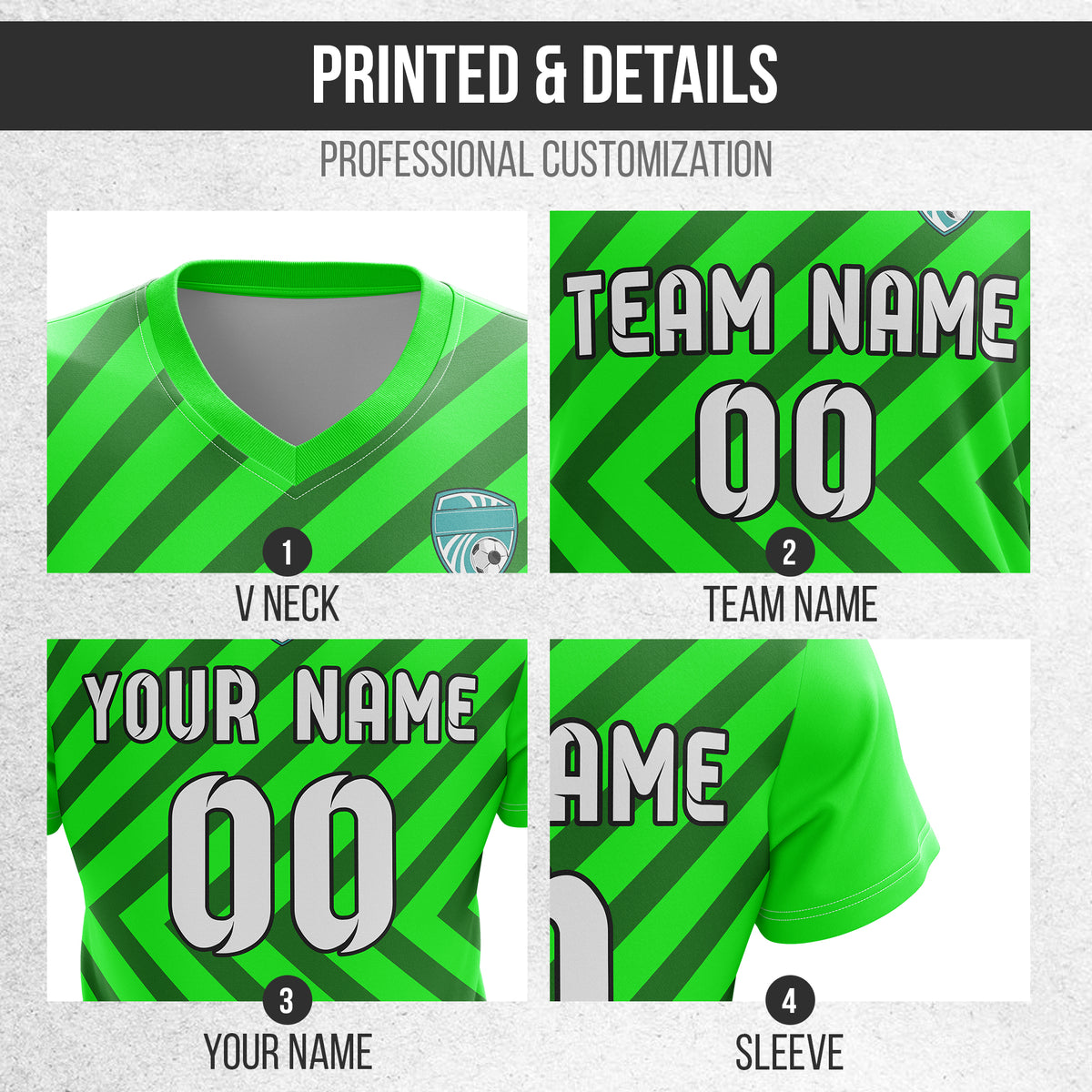 Soccer Jersey - V Neck - Stripe - Design 3 - neon Green