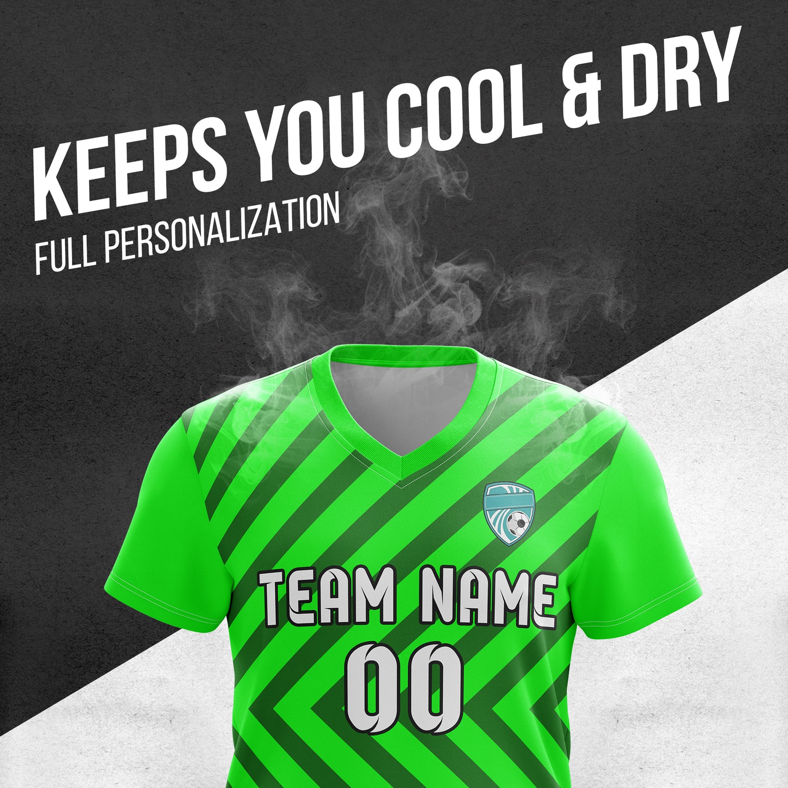 Soccer Jersey - V Neck - Stripe - Design 3 - neon Green