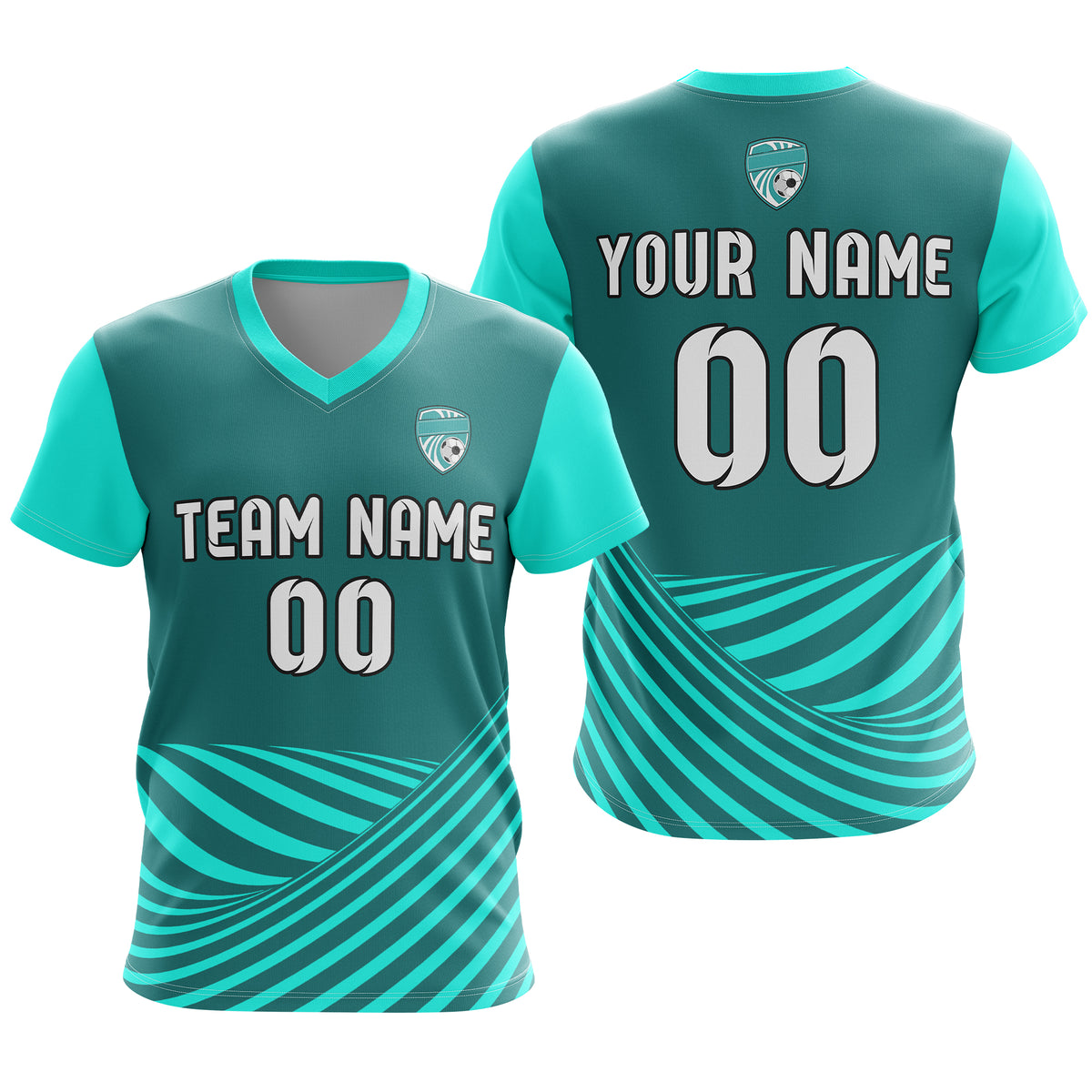 Soccer Jersey - V Neck - Stripe - Design 4 - Aqua