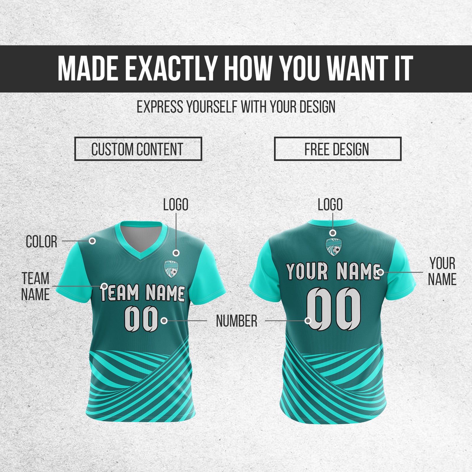 Soccer Jersey - V Neck - Stripe - Design 4 - Aqua