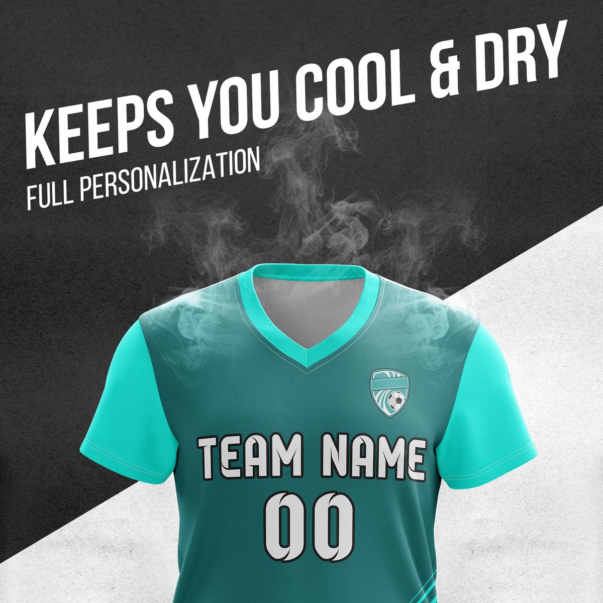 Soccer Jersey - V Neck - Stripe - Design 4 - Aqua