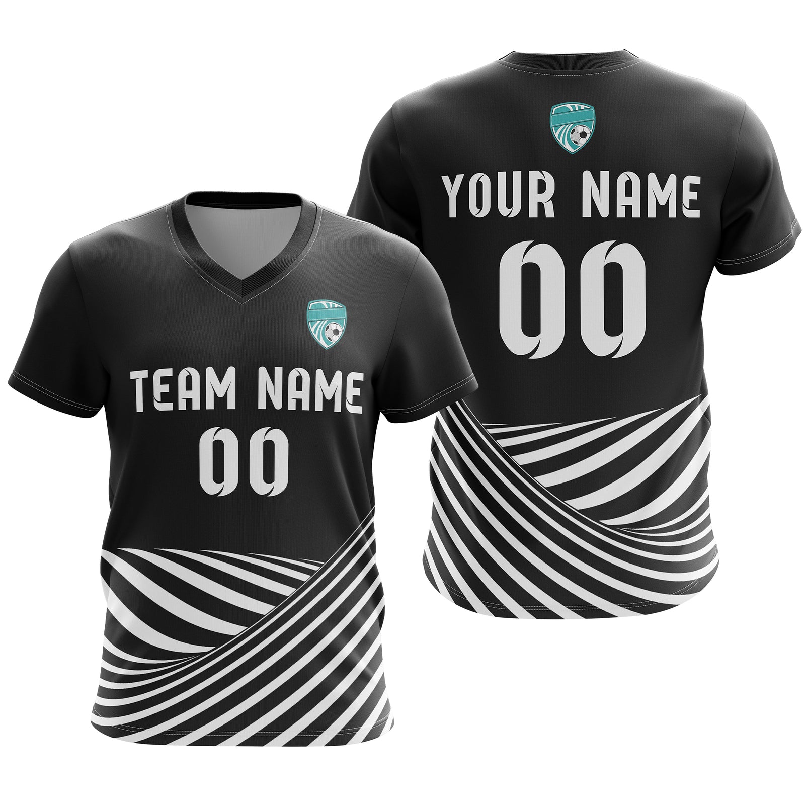 Soccer Jersey - V Neck - Stripe - Design 4 - Black