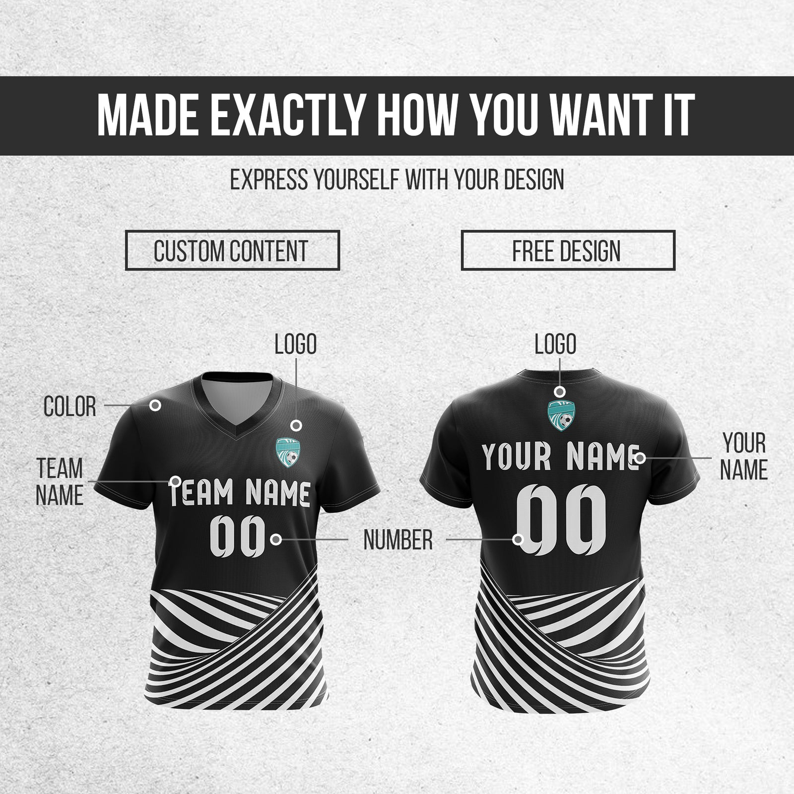 Soccer Jersey - V Neck - Stripe - Design 4 - Black