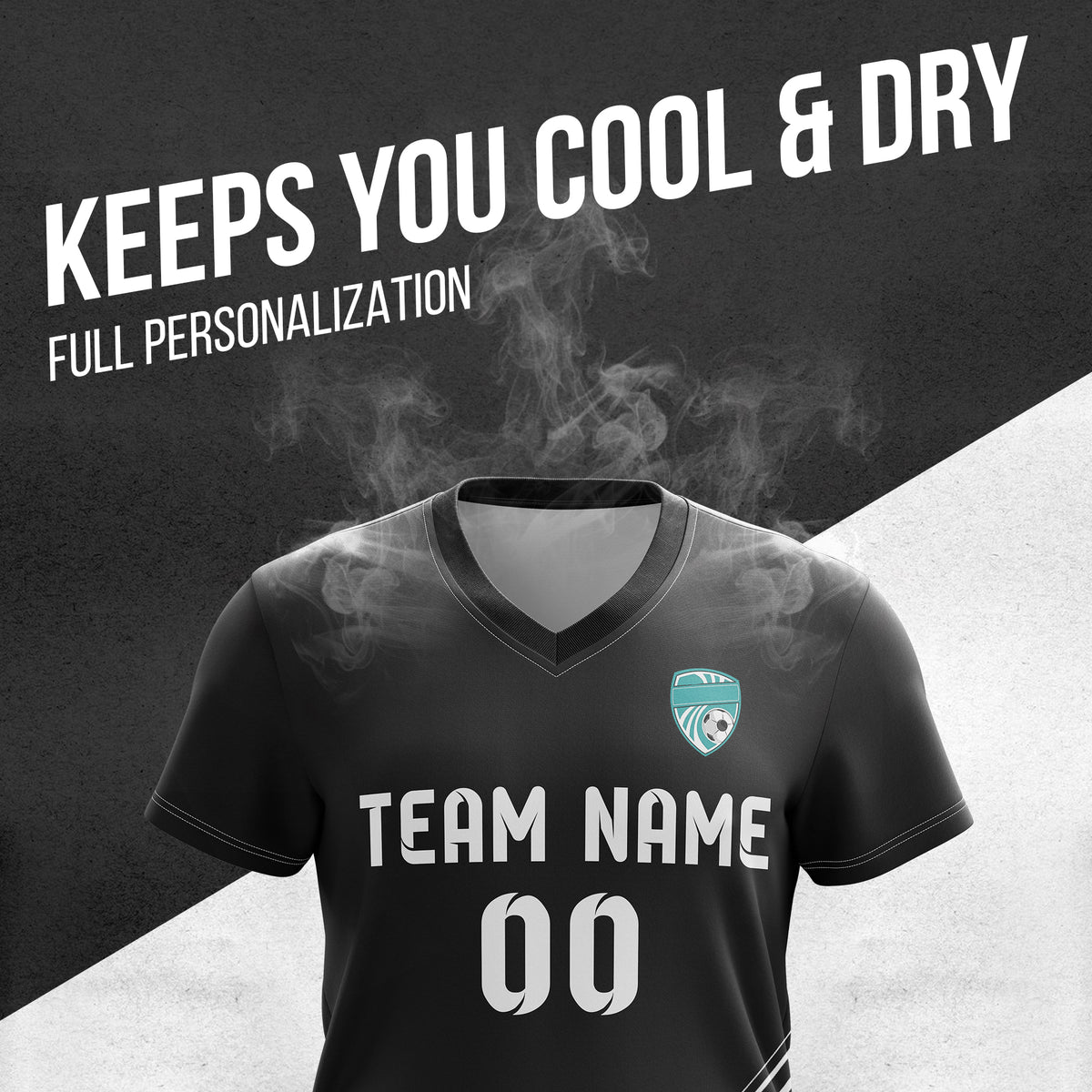 Soccer Jersey - V Neck - Stripe - Design 4 - Black