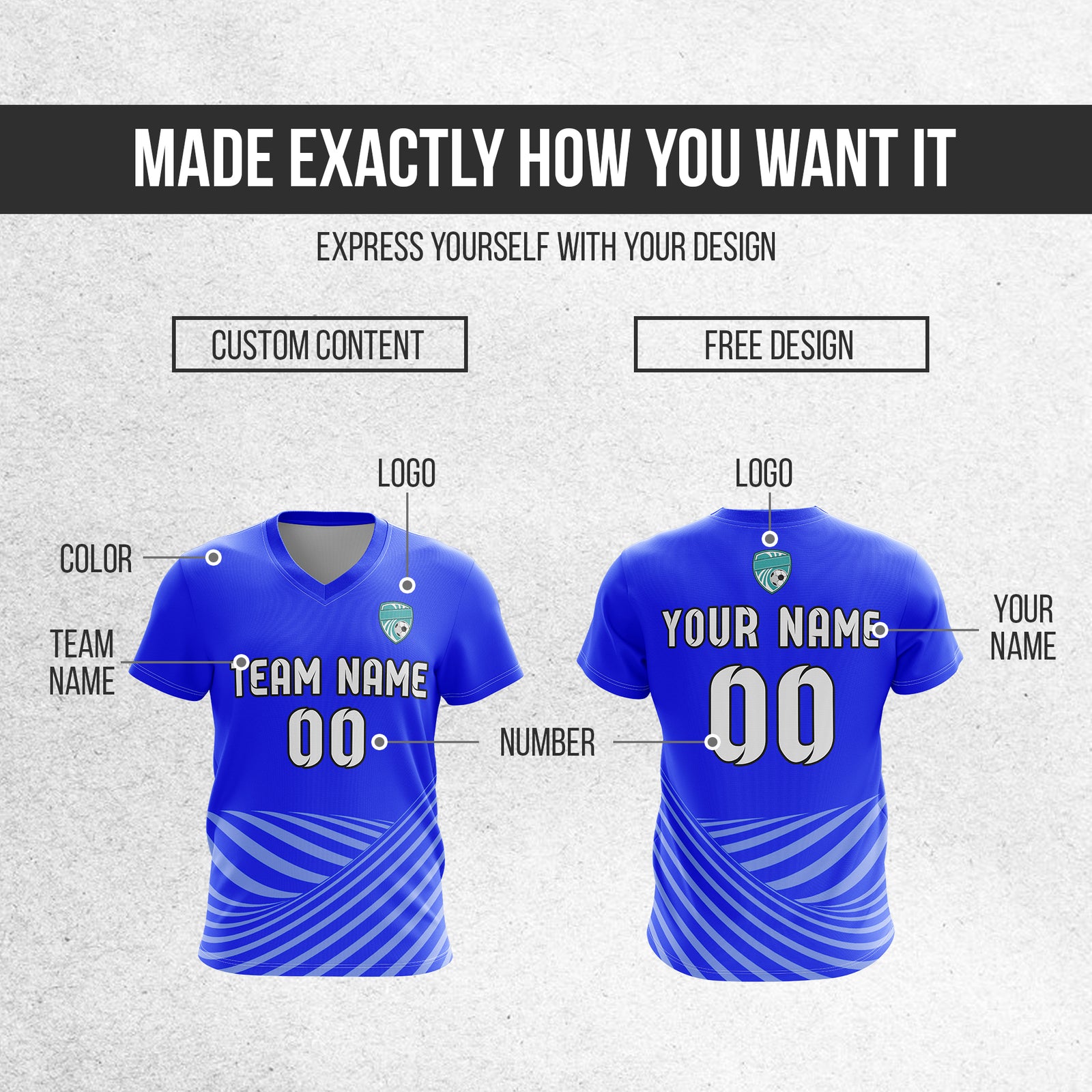 Soccer Jersey - V Neck - Stripe - Design 4 - Blue