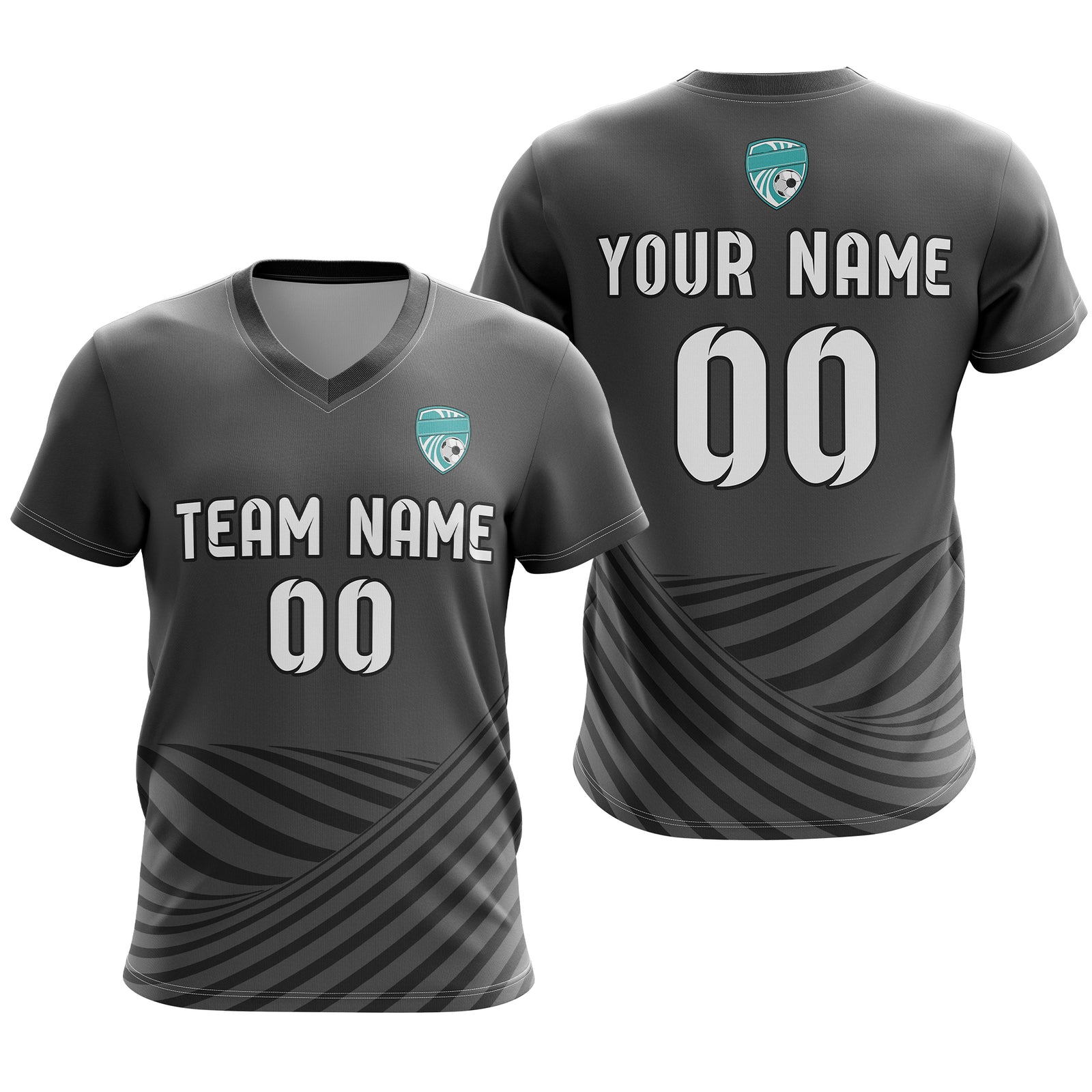 Soccer Jersey - V Neck - Stripe - Design 4 - Dark Grey