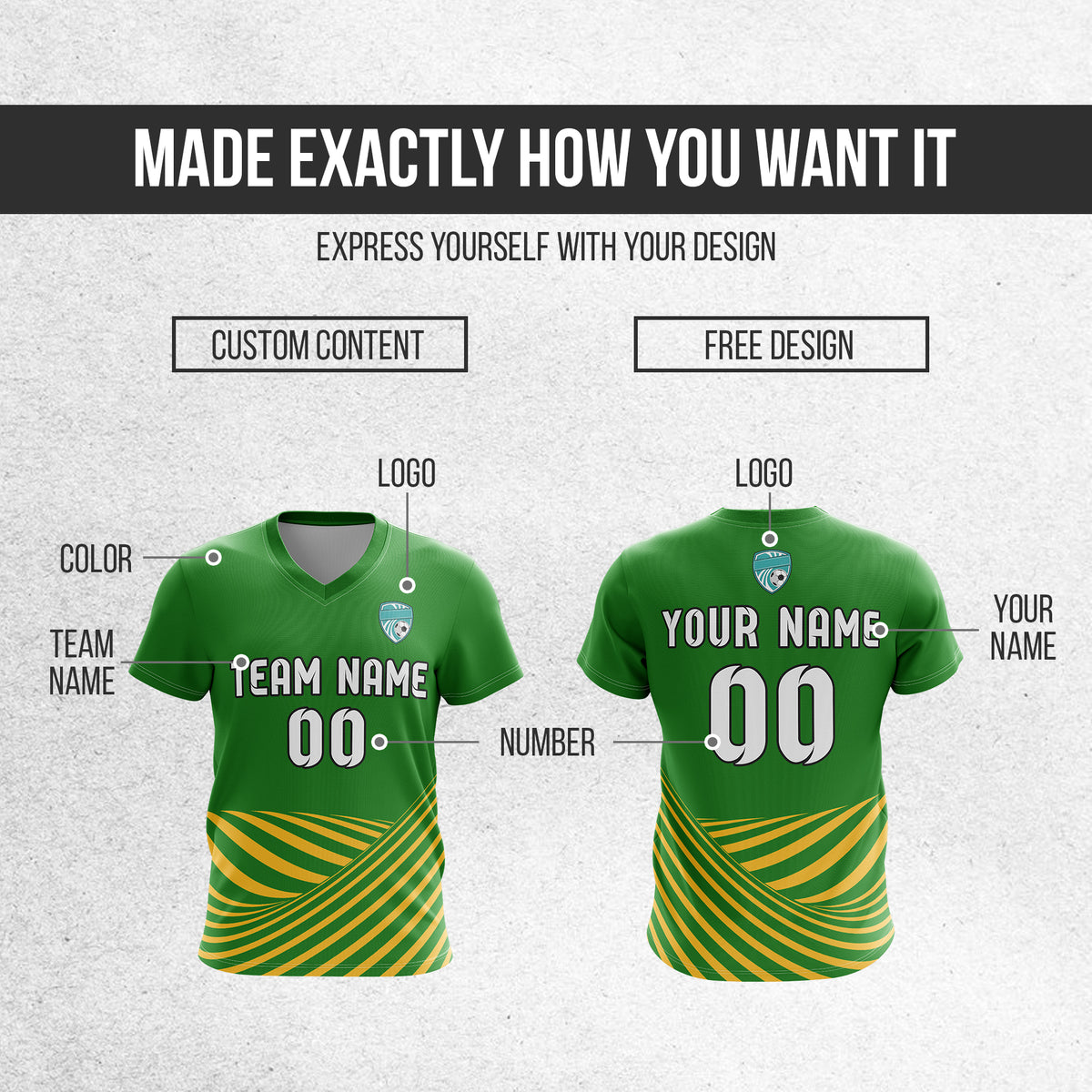 Soccer Jersey - V Neck - Stripe - Design 4 - Green