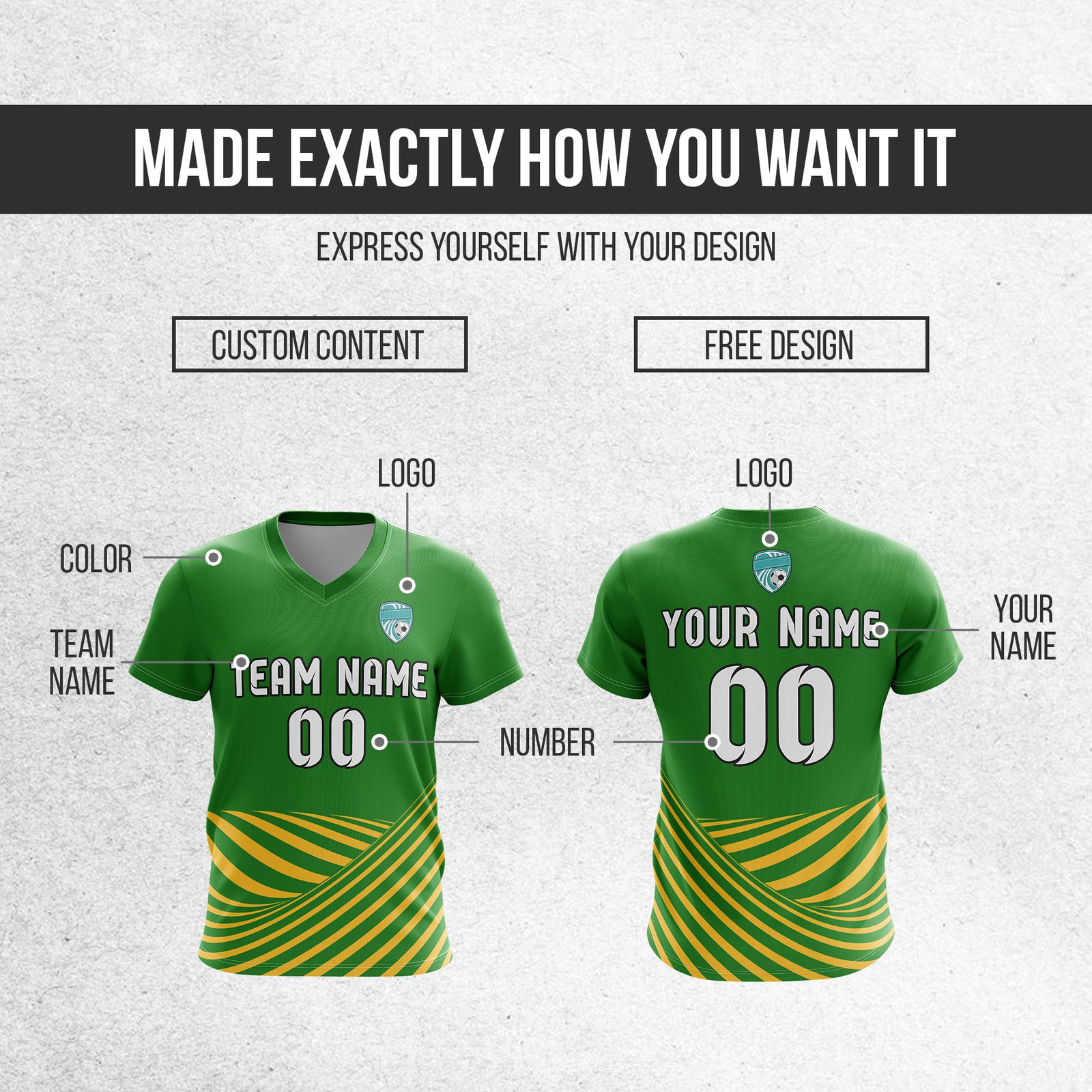 Soccer Jersey - V Neck - Stripe - Design 4 - Green