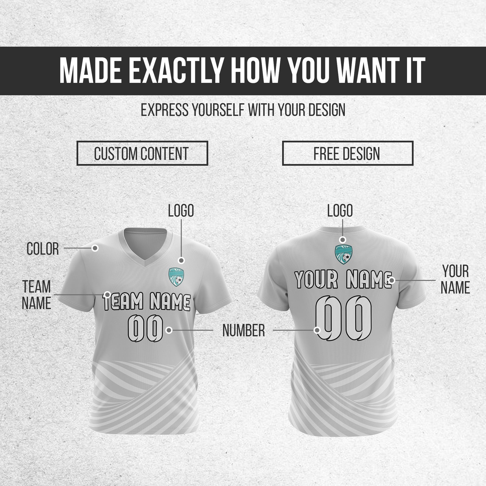 Soccer Jersey - V Neck - Stripe - Design 4 - Grey