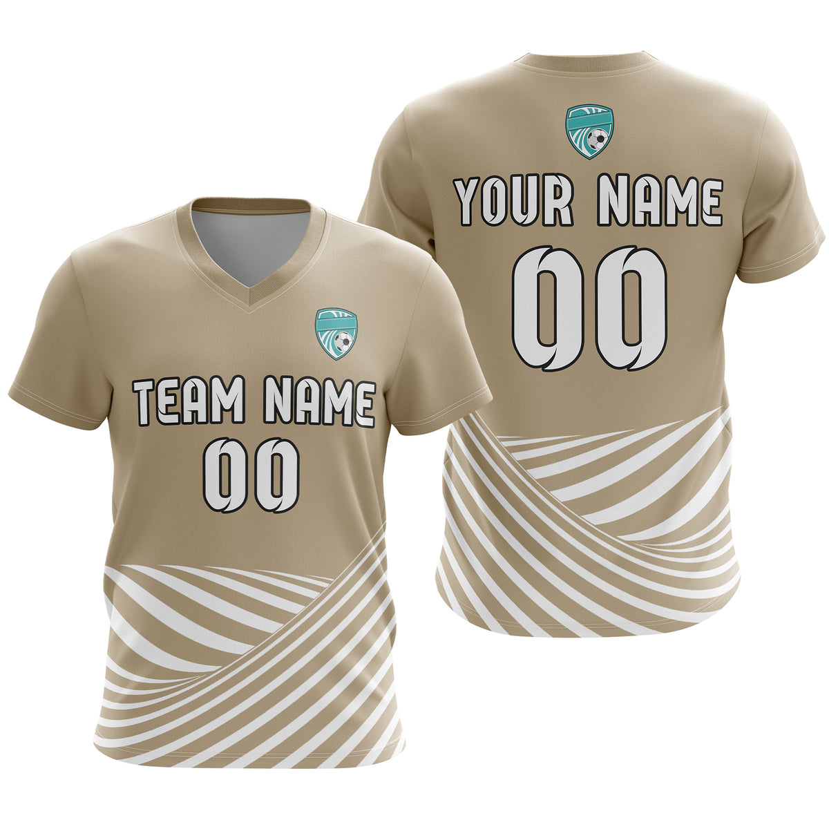 Soccer Jersey - V Neck - Stripe - Design 4 - Khakhii