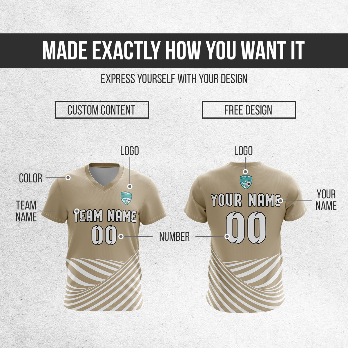 Soccer Jersey - V Neck - Stripe - Design 4 - Khakhii