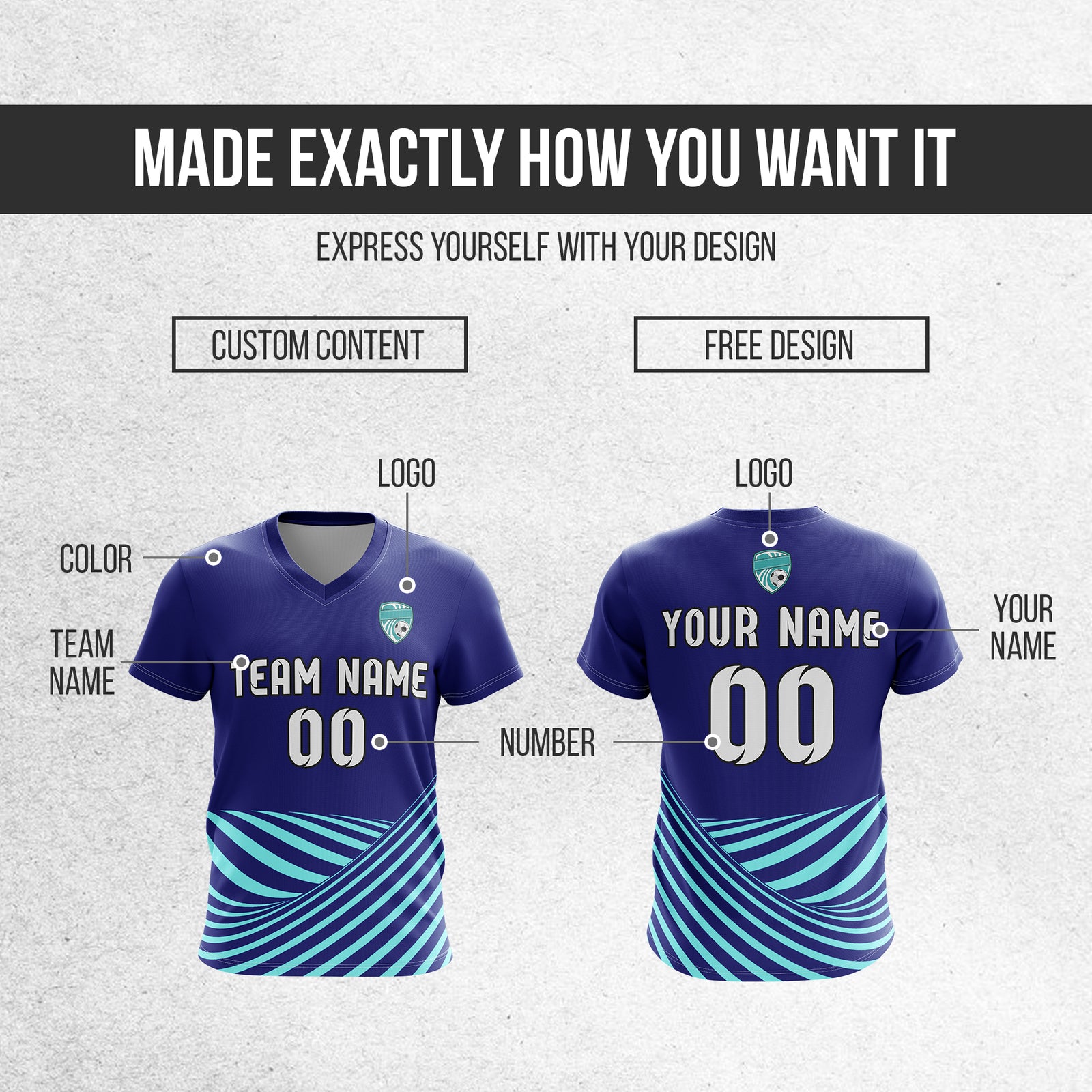 Soccer Jersey - V Neck - Stripe - Design 4 - Navy