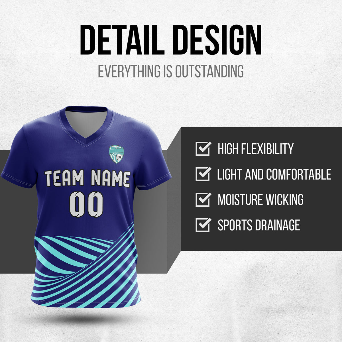 Soccer Jersey - V Neck - Stripe - Design 4 - Navy