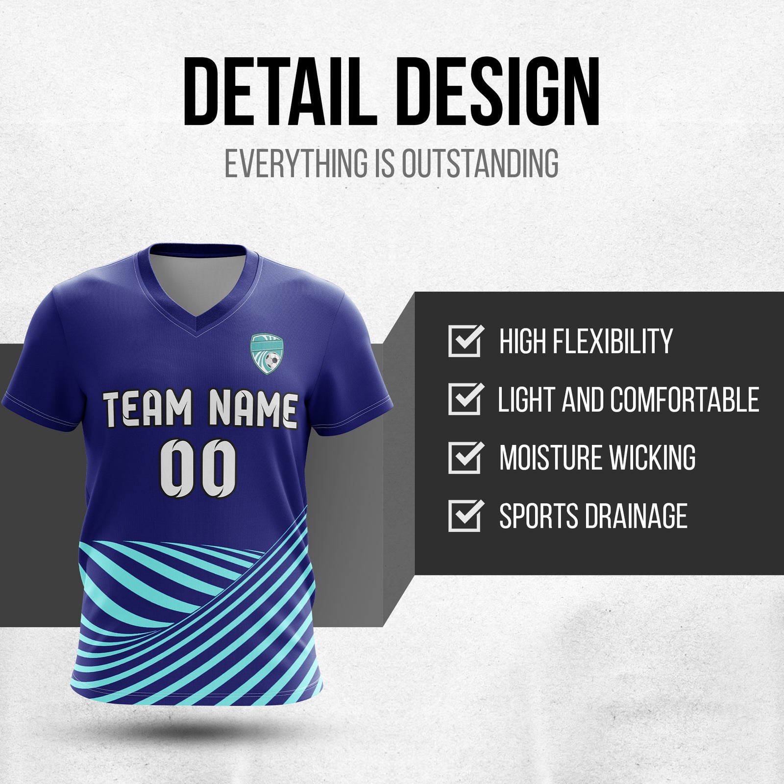 Soccer Jersey - V Neck - Stripe - Design 4 - Navy