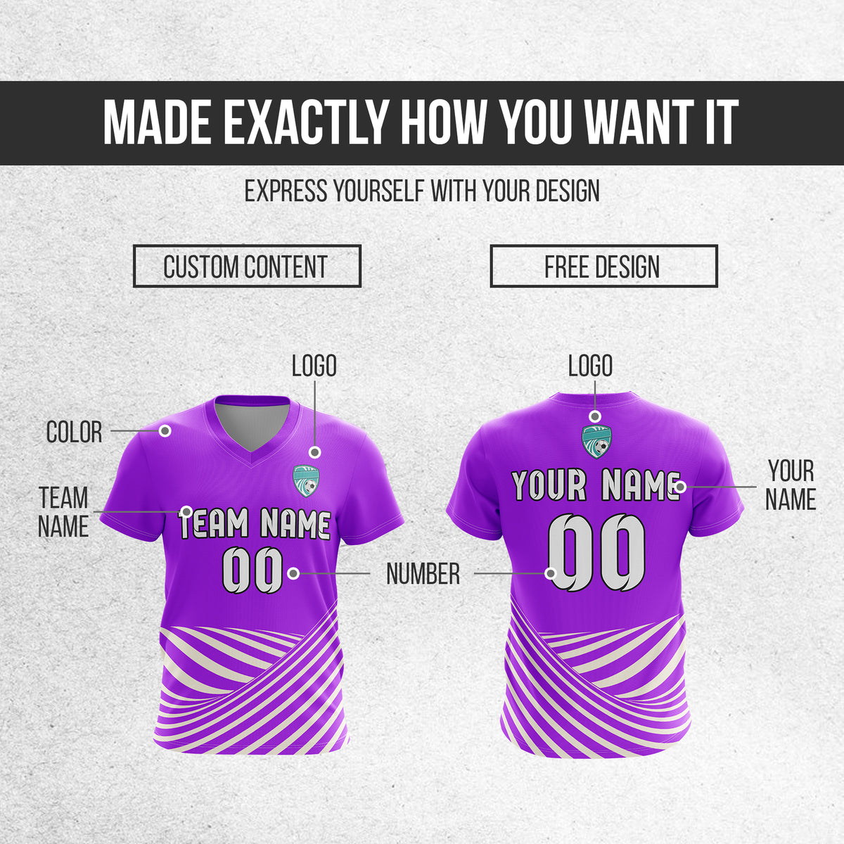 Soccer Jersey - V Neck - Stripe - Design 4 - Purple