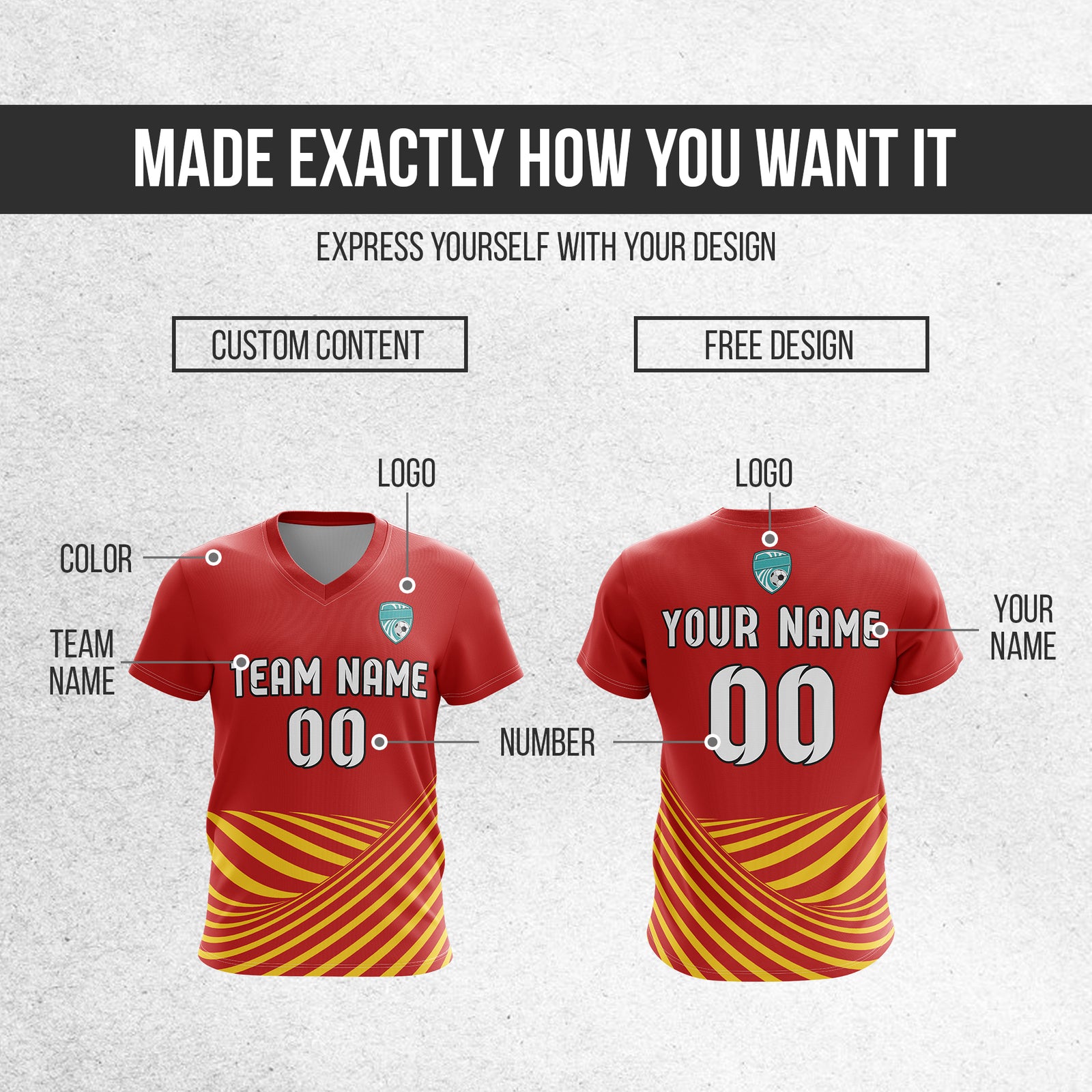 Soccer Jersey - V Neck - Stripe - Design 4 - Red