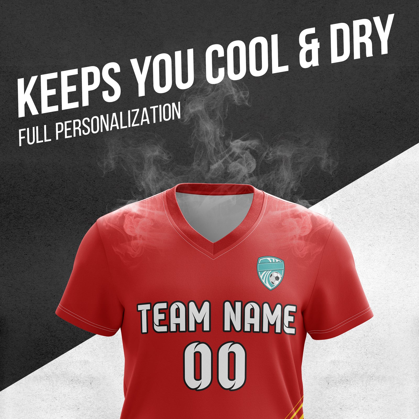 Soccer Jersey - V Neck - Stripe - Design 4 - Red