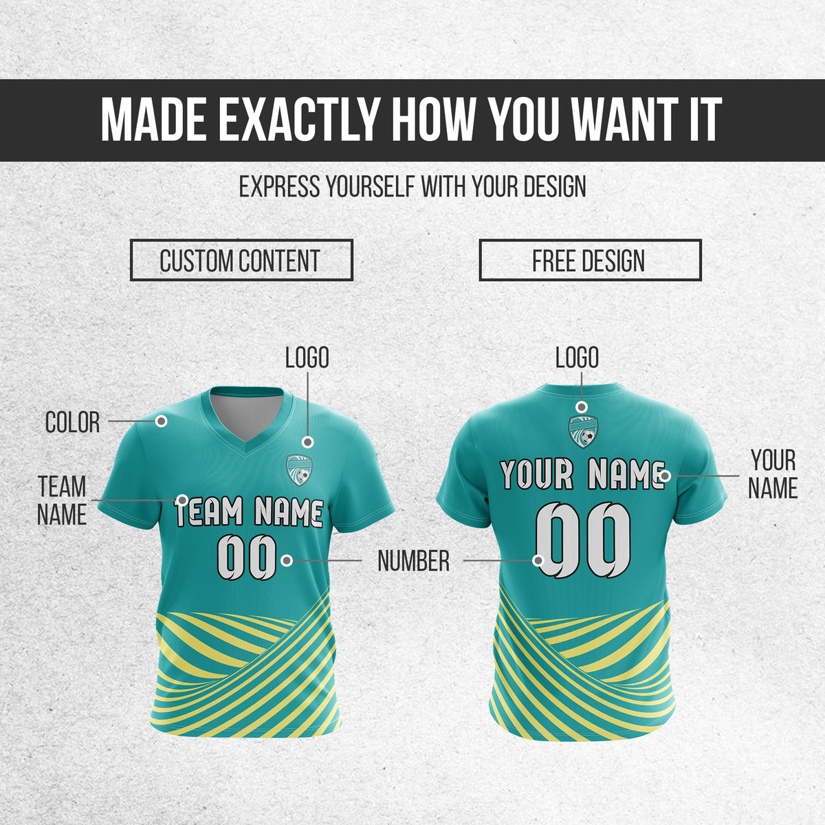 Soccer Jersey - V Neck - Stripe - Design 4 - Teal