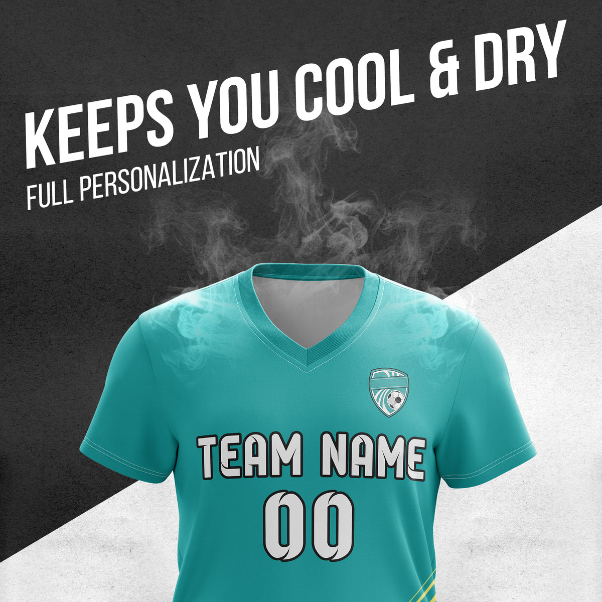 Soccer Jersey - V Neck - Stripe - Design 4 - Teal