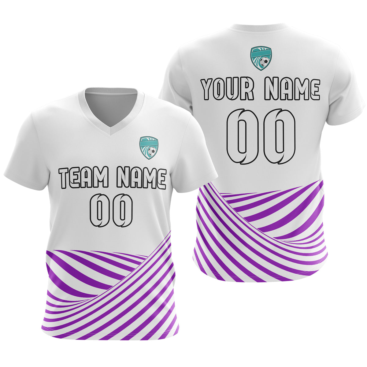 Soccer Jersey - V Neck - Stripe - Design 4 - White