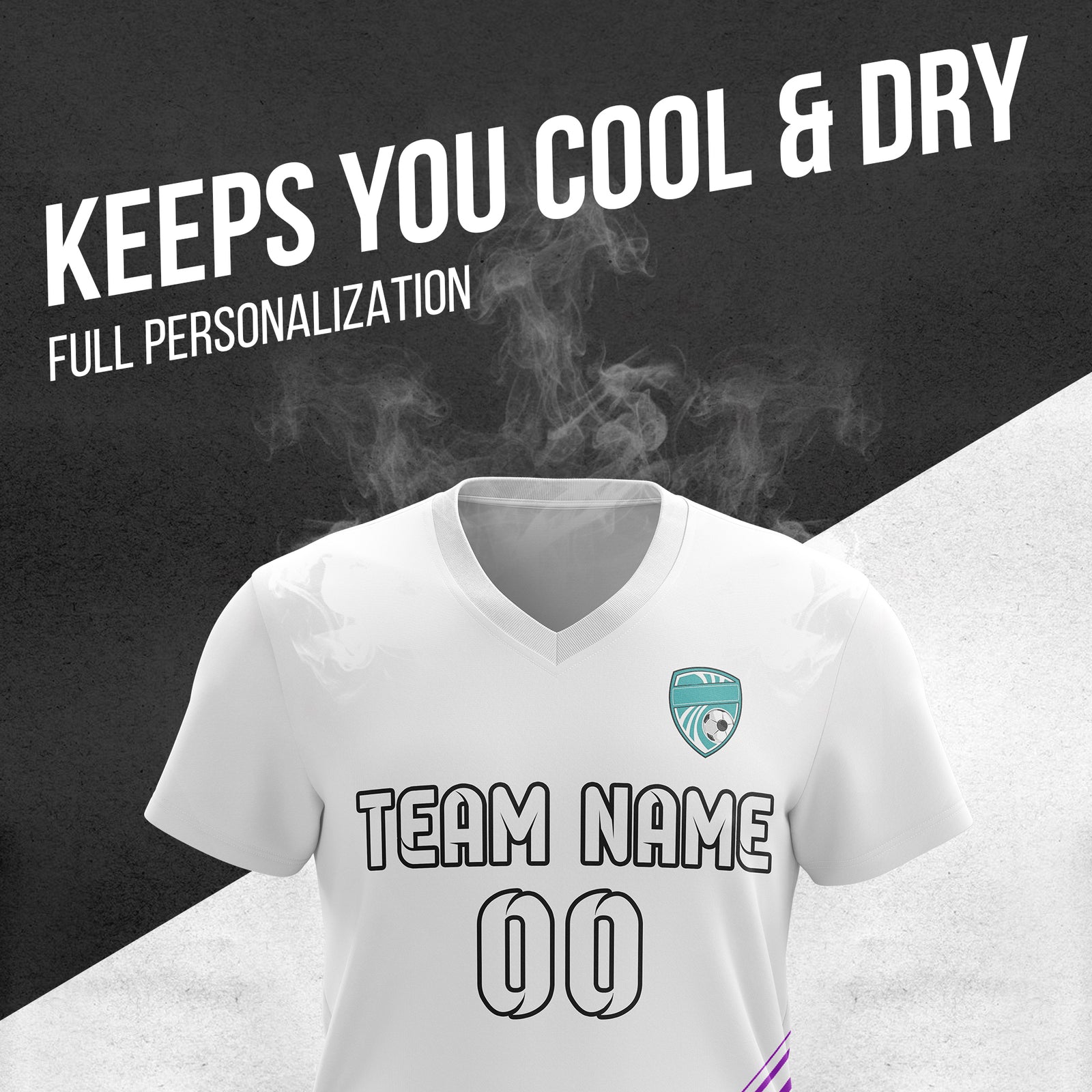 Soccer Jersey - V Neck - Stripe - Design 4 - White