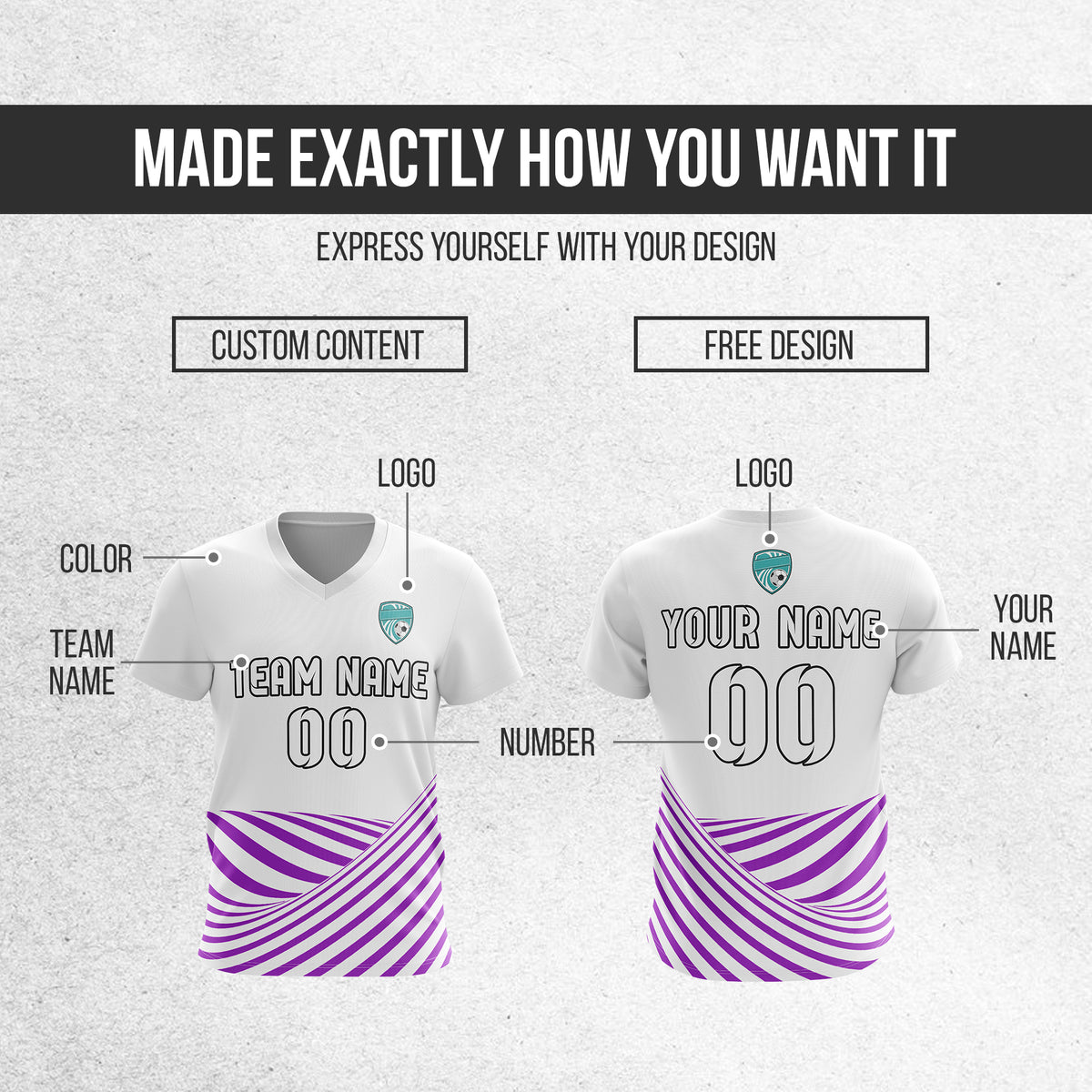 Soccer Jersey - V Neck - Stripe - Design 4 - White