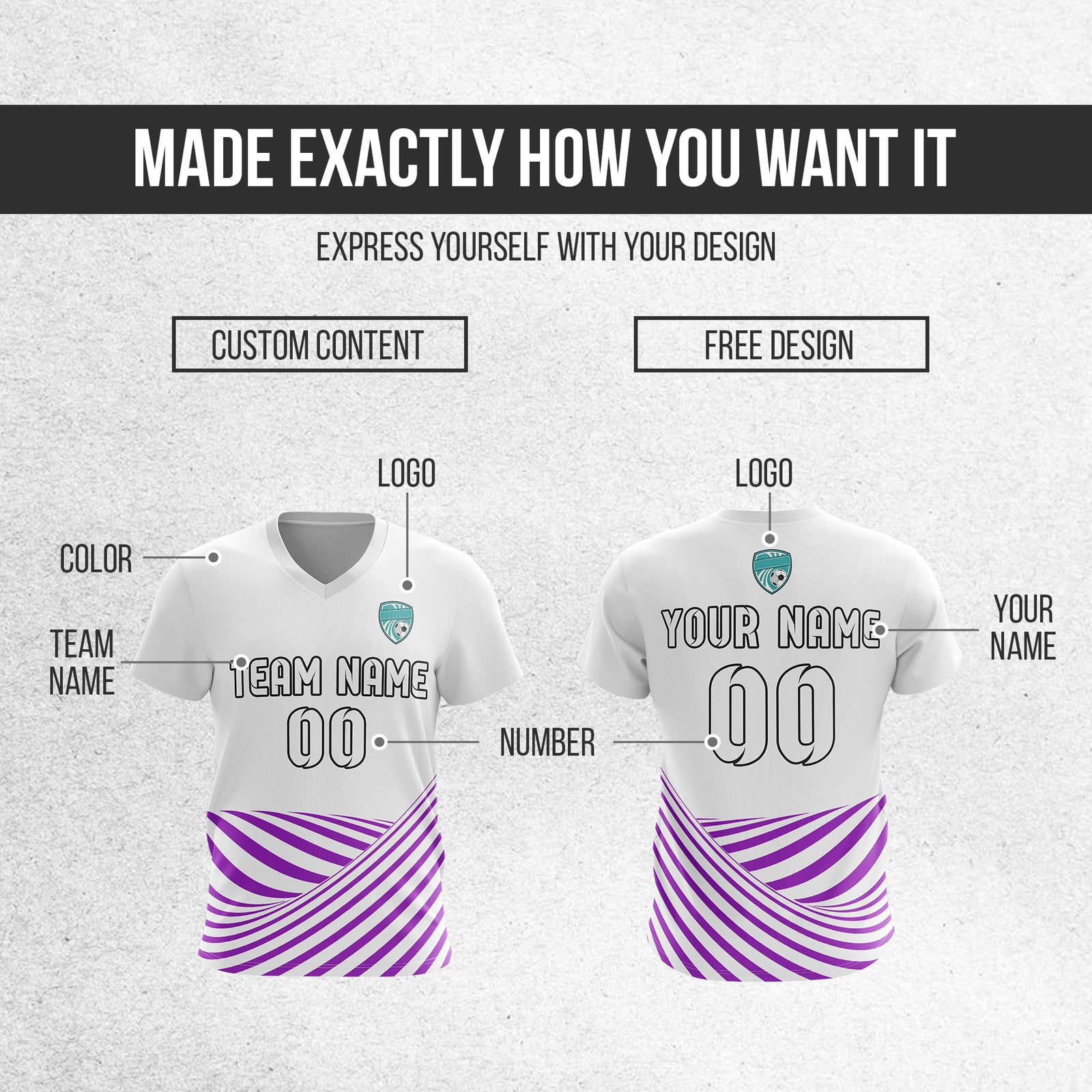 Soccer Jersey - V Neck - Stripe - Design 4 - White