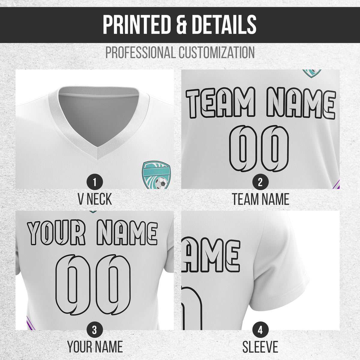 Soccer Jersey - V Neck - Stripe - Design 4 - White