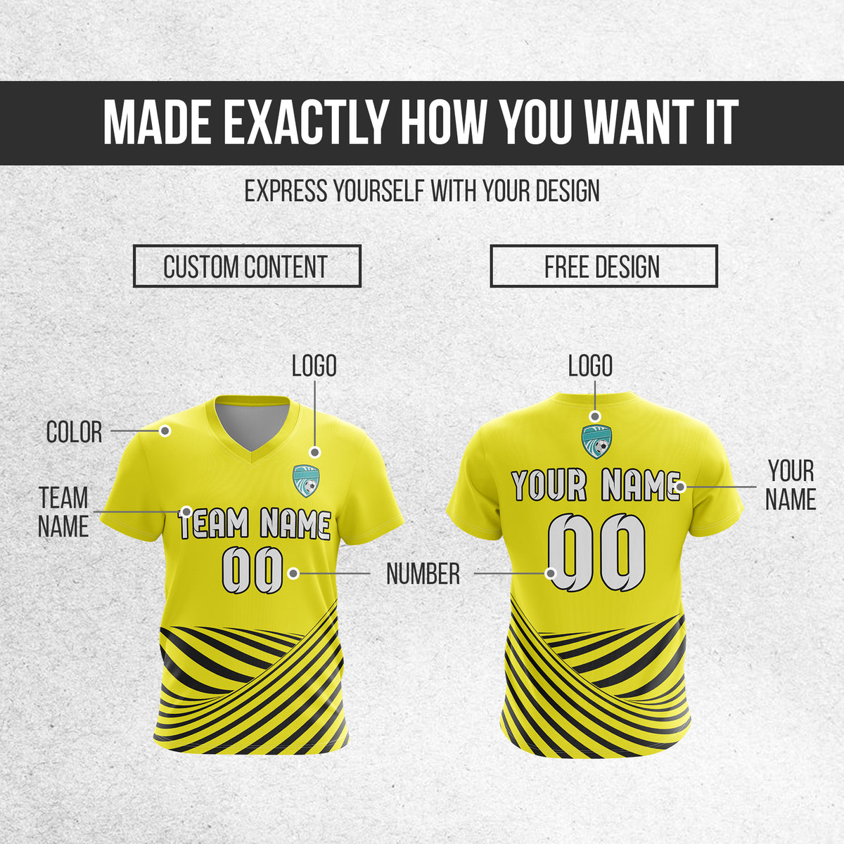 Soccer Jersey - V Neck - Stripe - Design 4 - Yellow