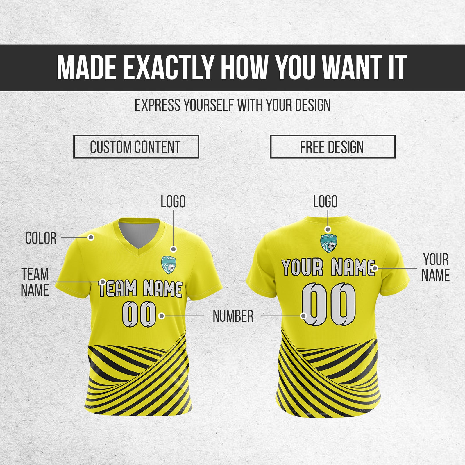 Soccer Jersey - V Neck - Stripe - Design 4 - Yellow