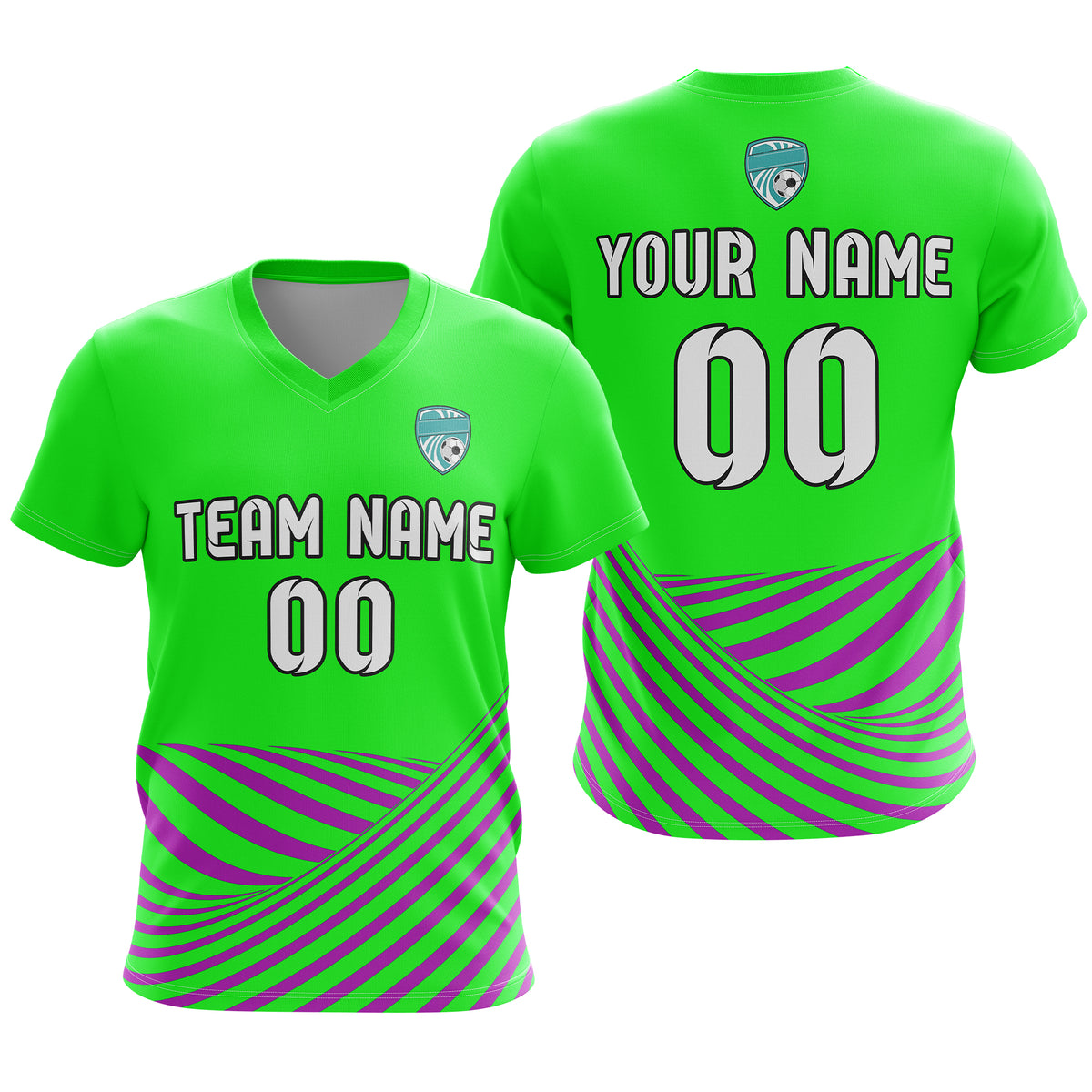 Soccer Jersey - V Neck - Stripe - Design 4 - neon Green