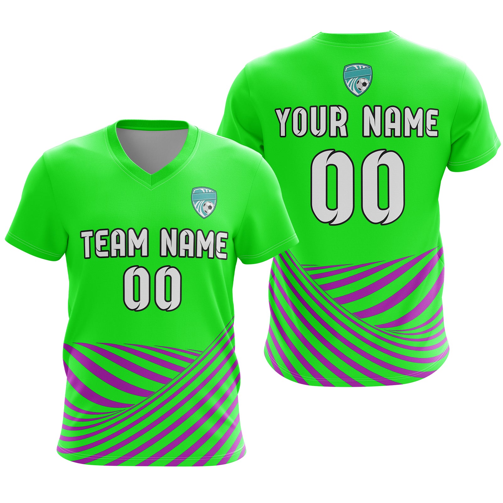 Soccer Jersey - V Neck - Stripe - Design 4 - neon Green