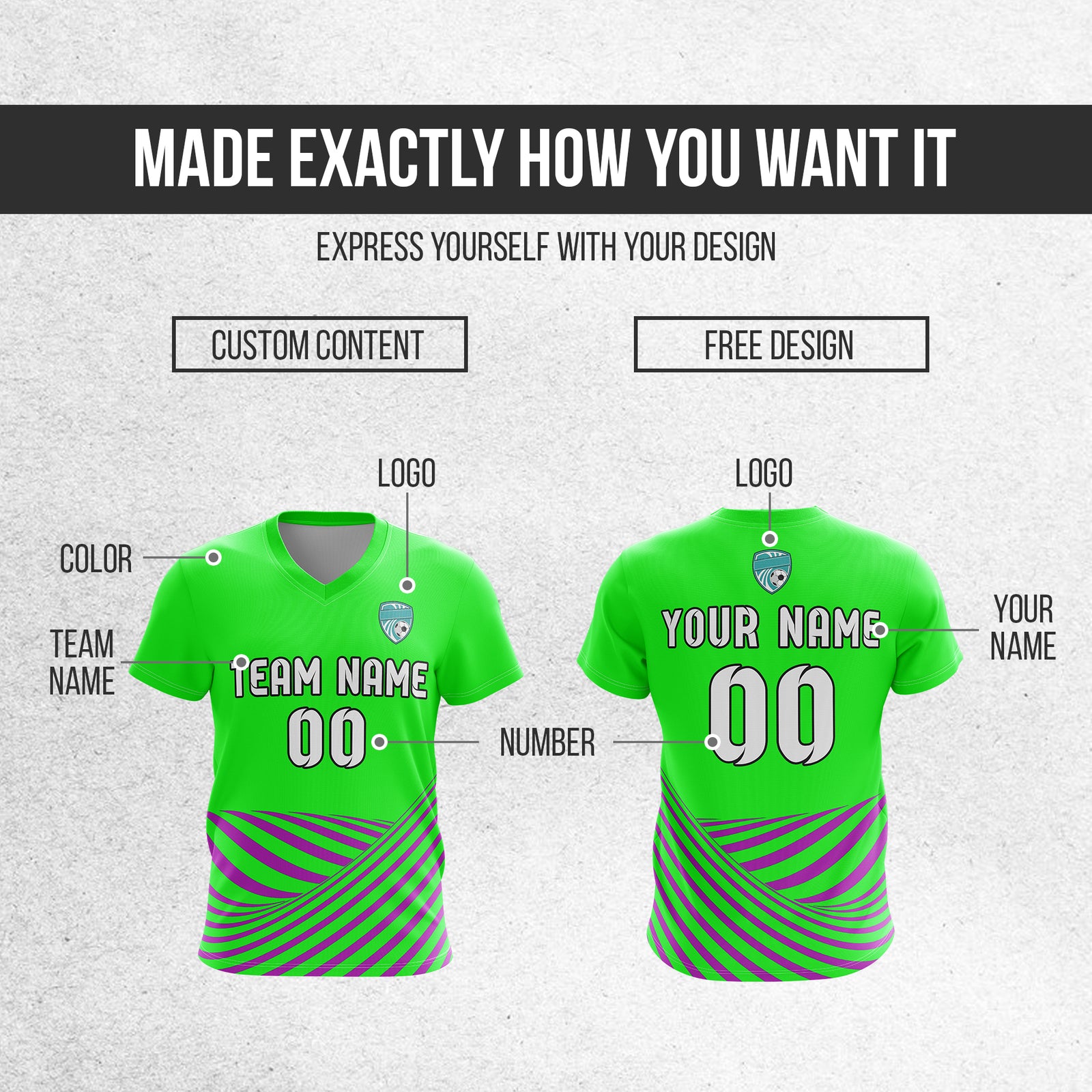 Soccer Jersey - V Neck - Stripe - Design 4 - neon Green