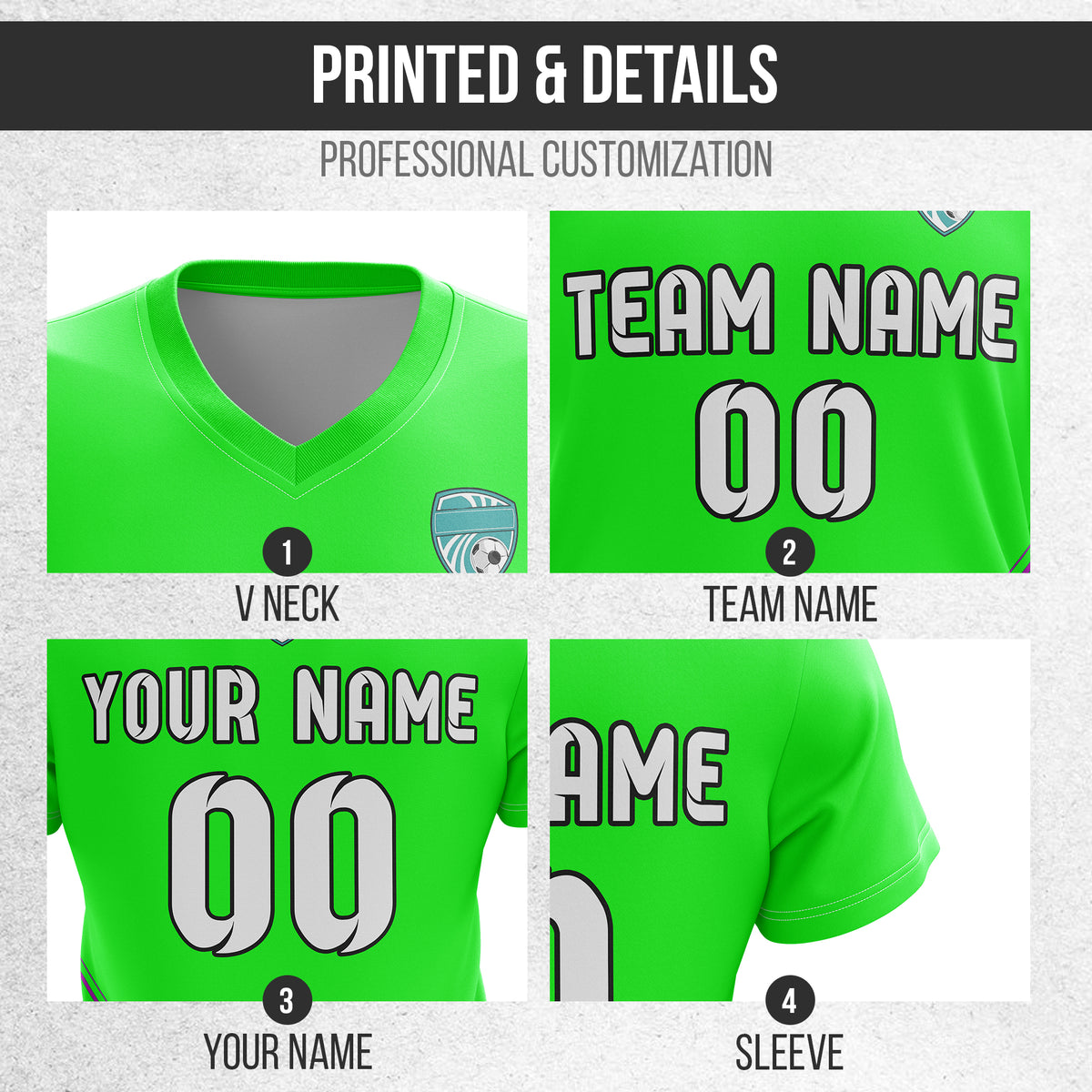 Soccer Jersey - V Neck - Stripe - Design 4 - neon Green