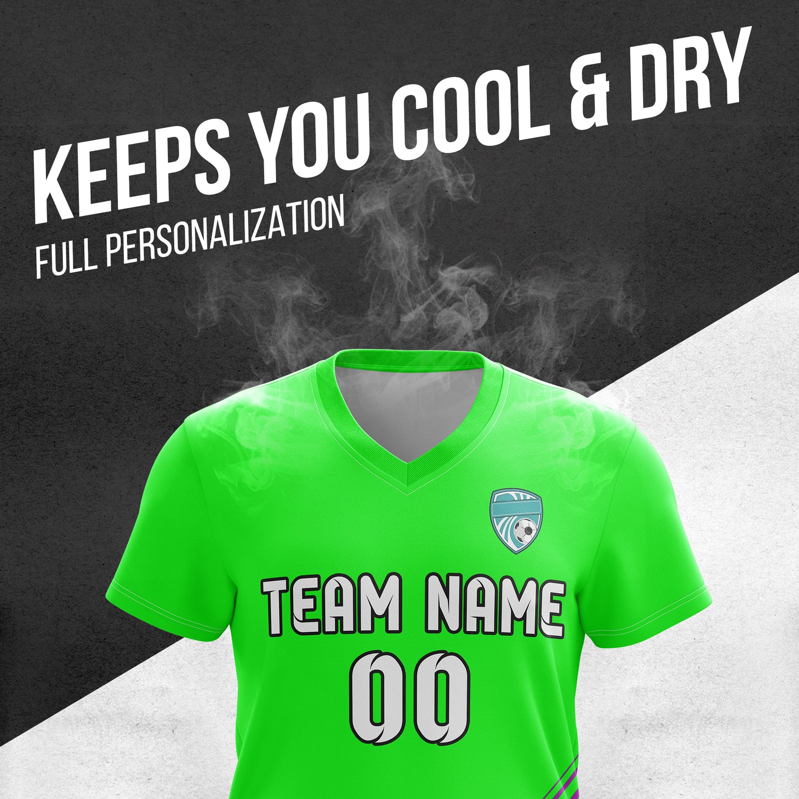 Soccer Jersey - V Neck - Stripe - Design 4 - neon Green