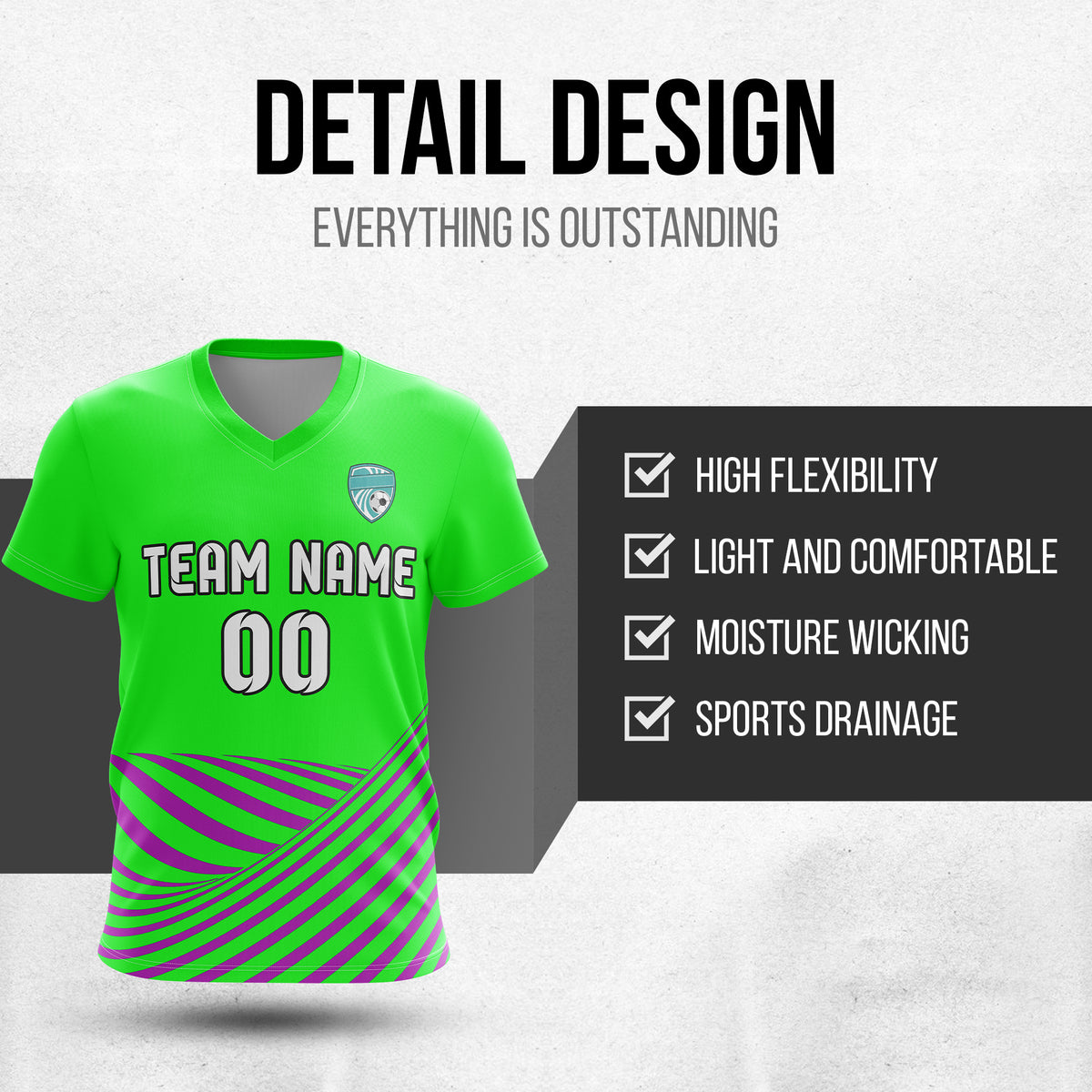 Soccer Jersey - V Neck - Stripe - Design 4 - neon Green