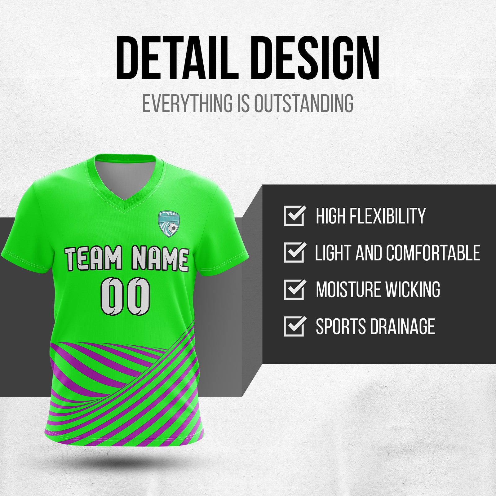 Soccer Jersey - V Neck - Stripe - Design 4 - neon Green