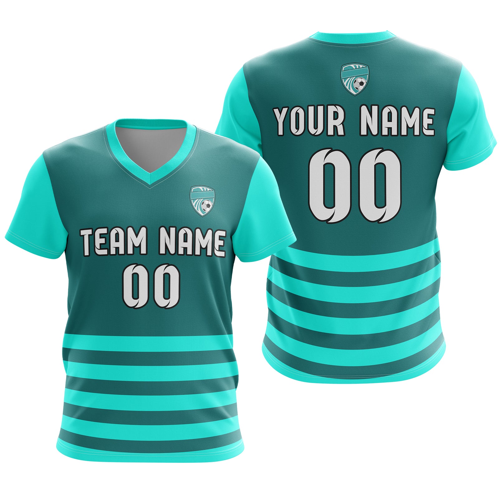 Soccer Jersey - V Neck - Stripe - Design 5 - Aqua