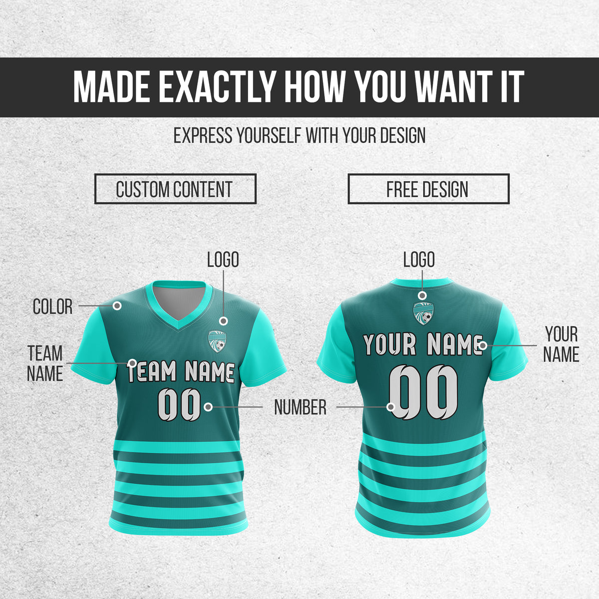 Soccer Jersey - V Neck - Stripe - Design 5 - Aqua