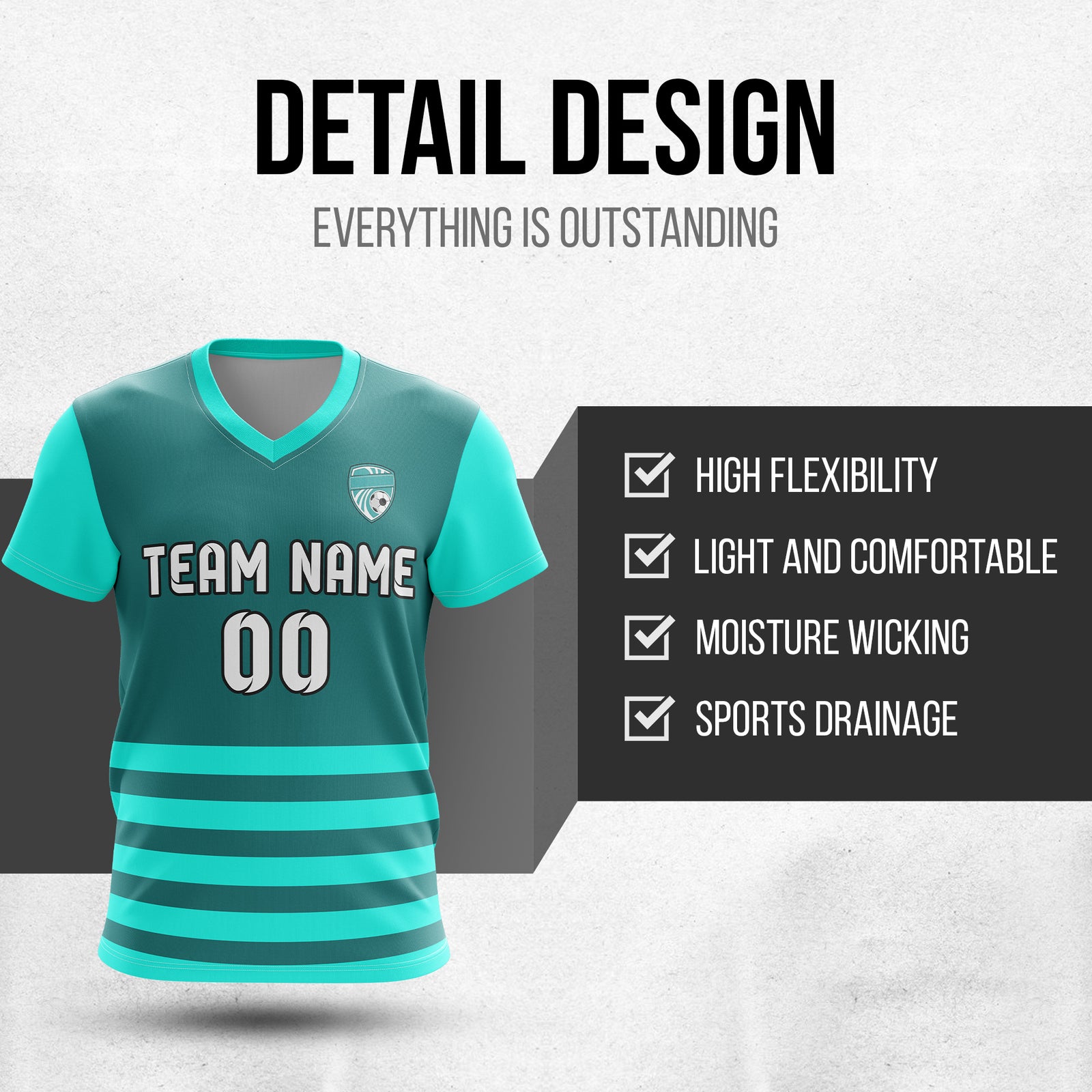 Soccer Jersey - V Neck - Stripe - Design 5 - Aqua